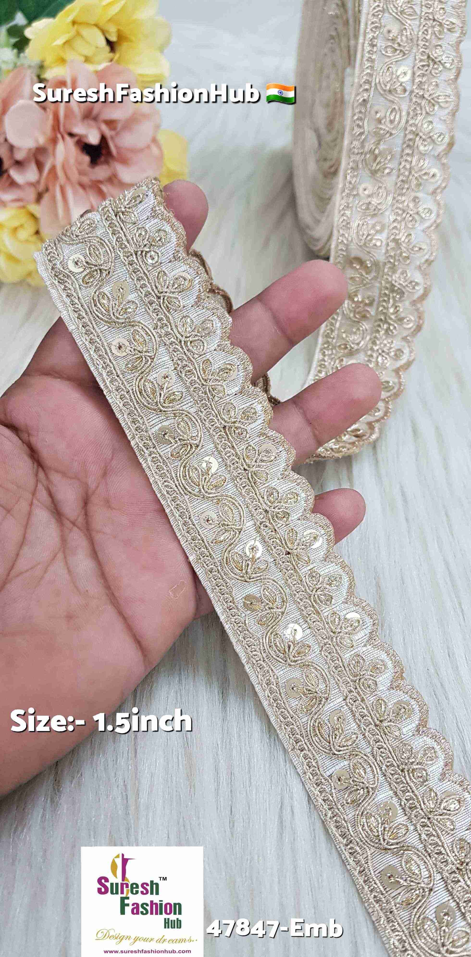 Beige Net Pearl Dori Sequence Lace