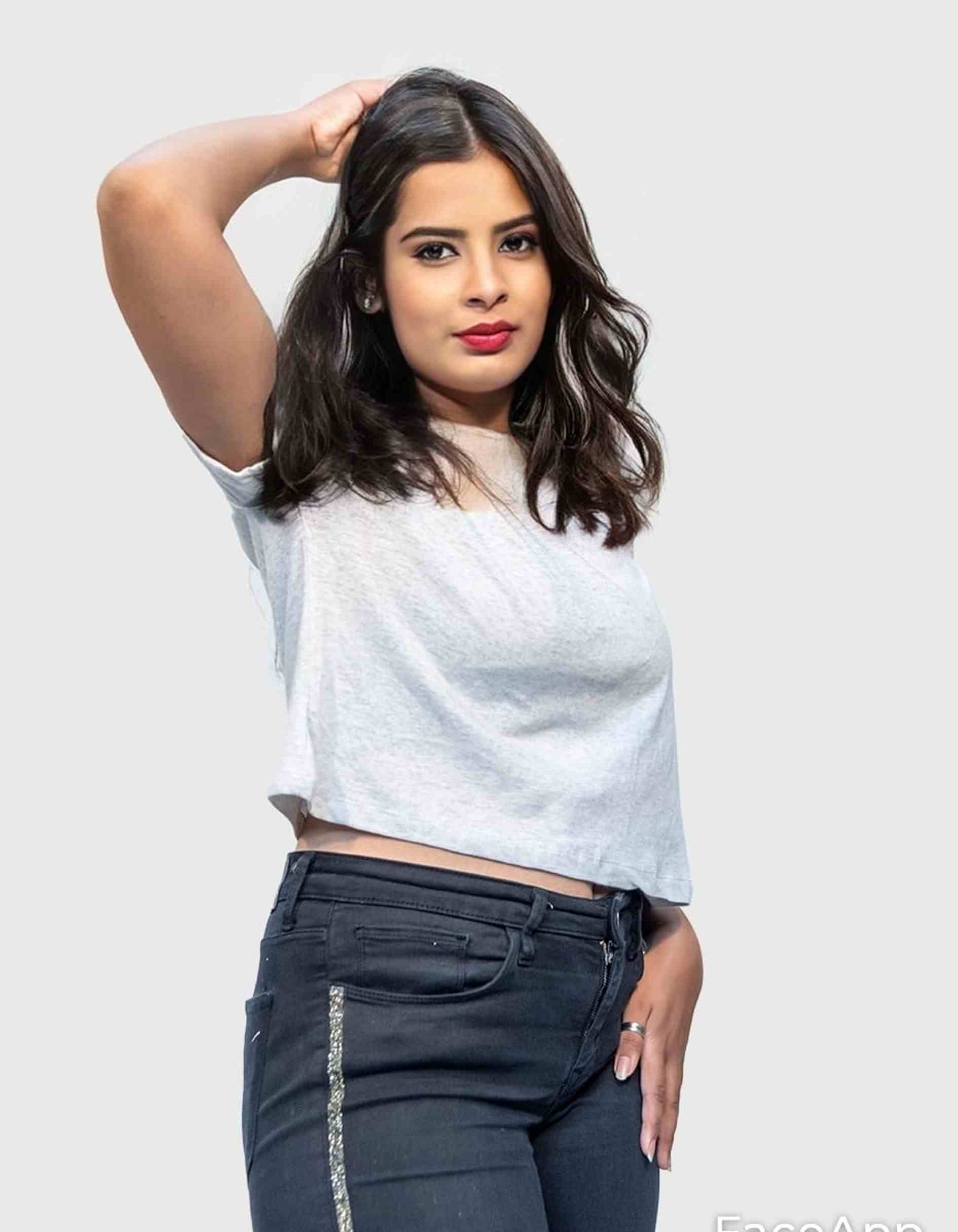 White Blue Melange Crop Top