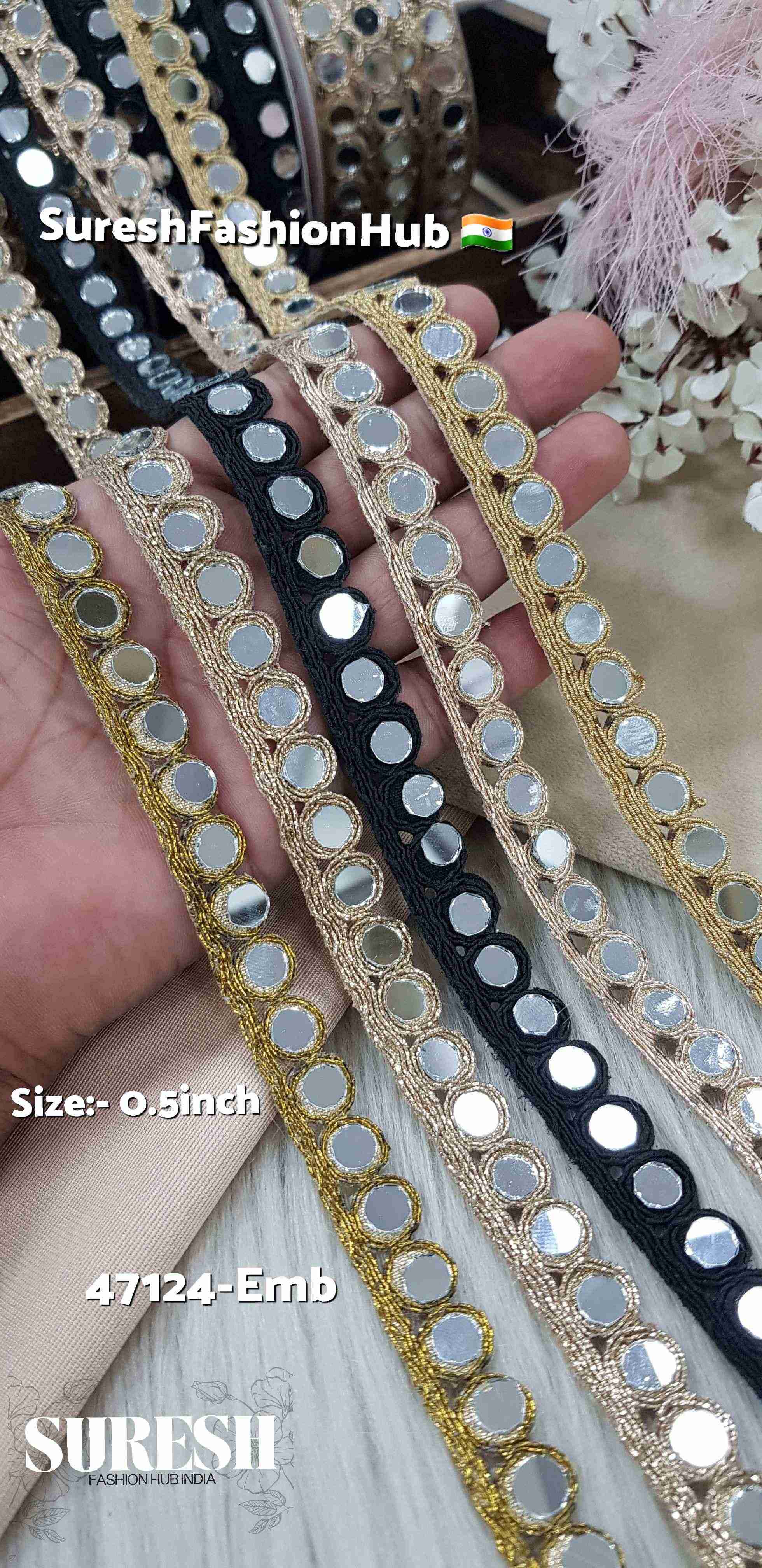 Antique Glitter One-Side Round Mirror Lace