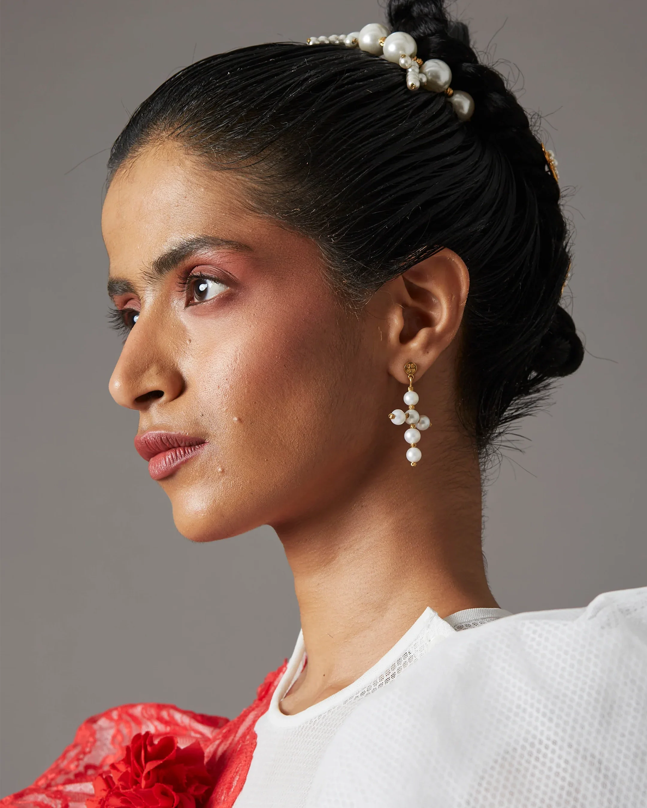 Mini Cross Pearl Earrings