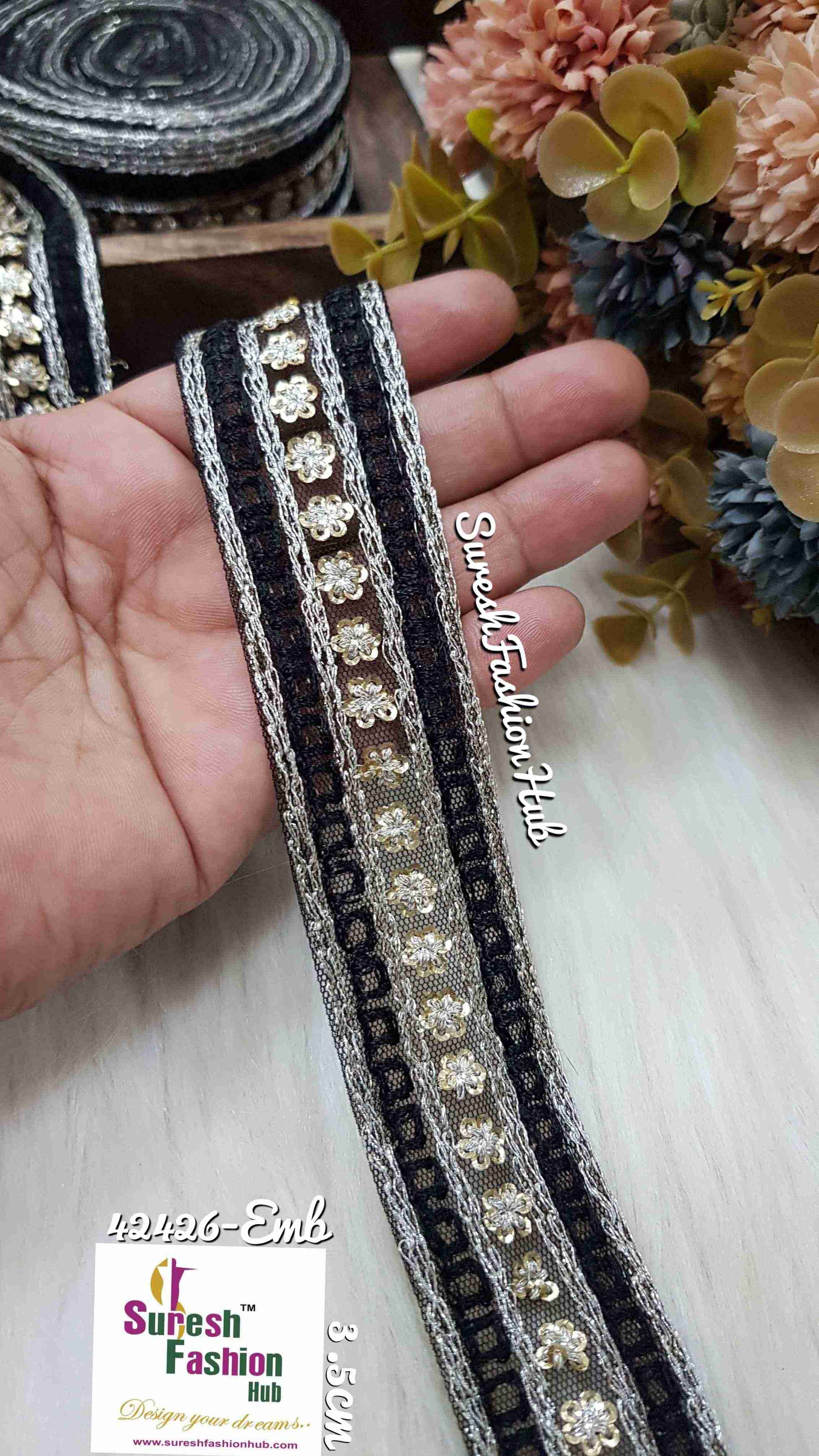 Black Regal Net Sequin Embellishment Trim