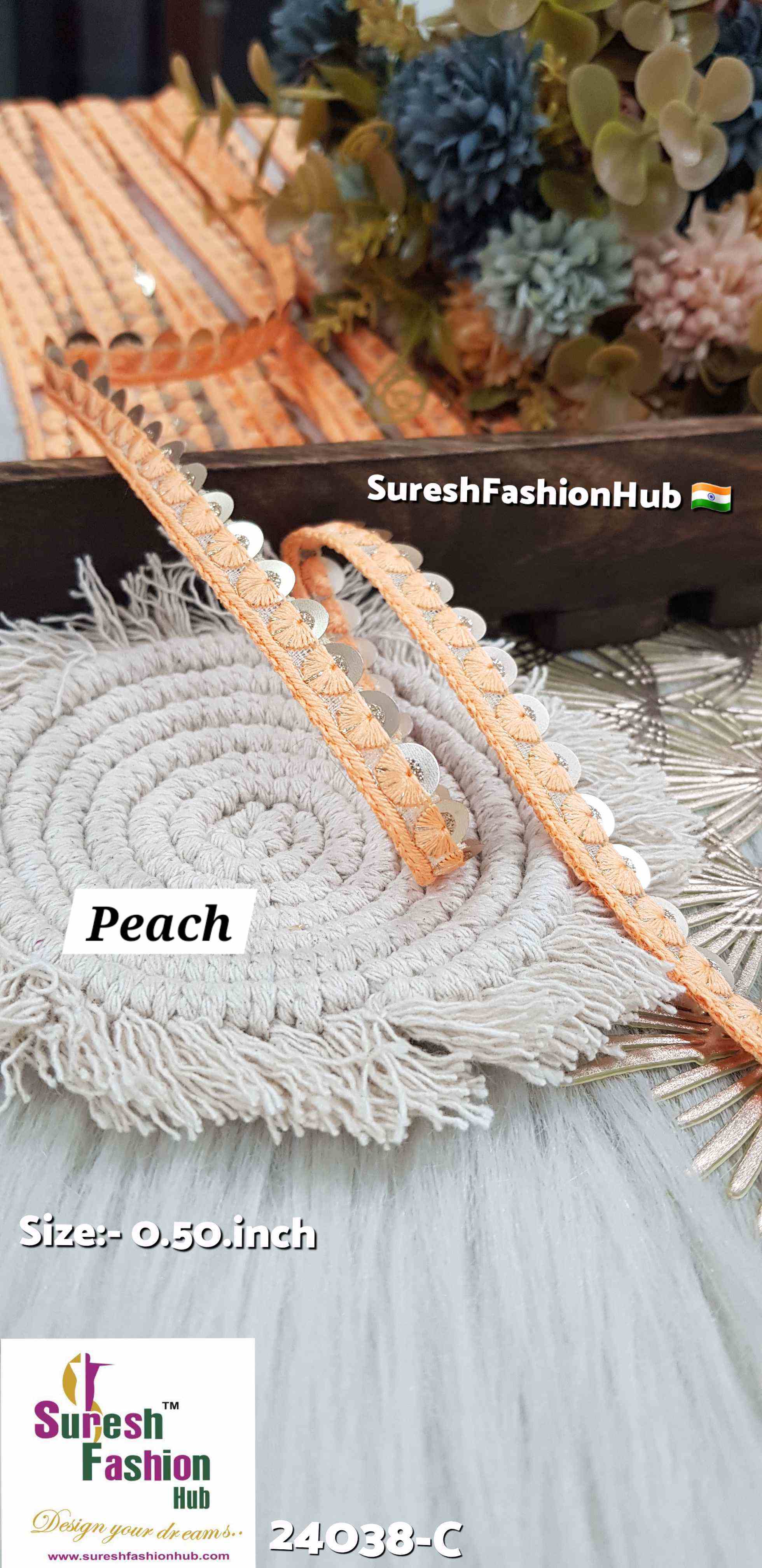 Peachy Peach Gleam Organza Trim