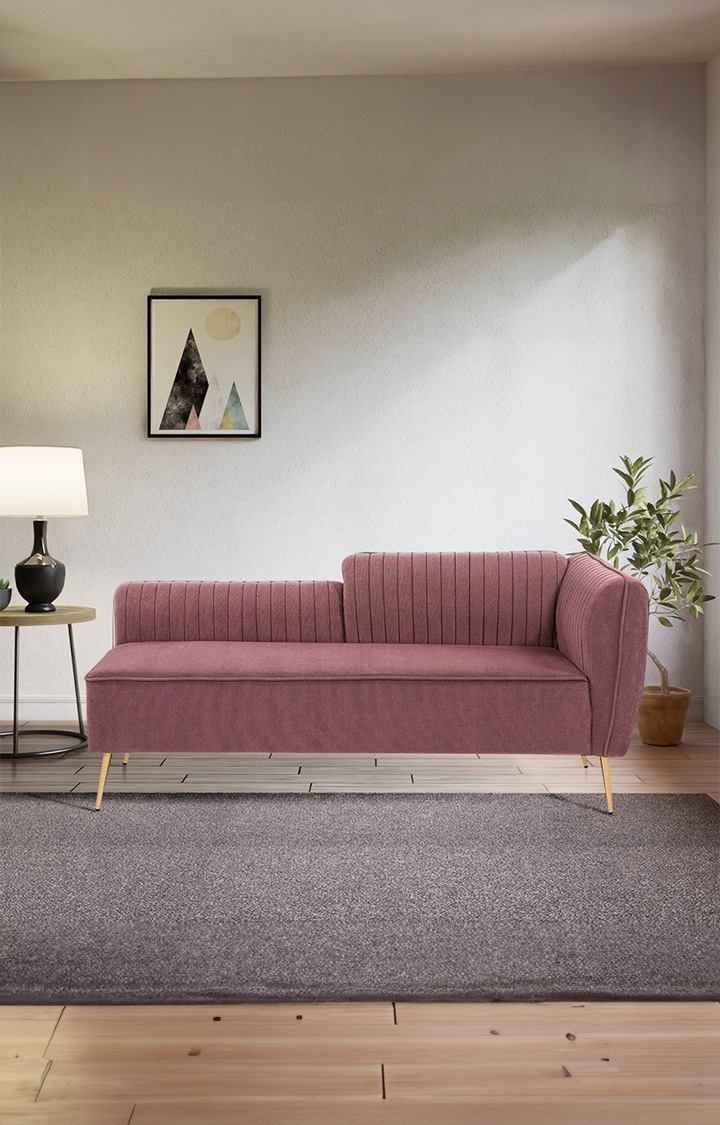 neudot Diva RHS Sofa Chaise Lounger with Golden Legs for Living Room|Bedroom|2 Person Sofa|Diwan|Premium Fabric | Solid Wood Frame|2 Seater (Colour : Ceramic Pink (DIY))