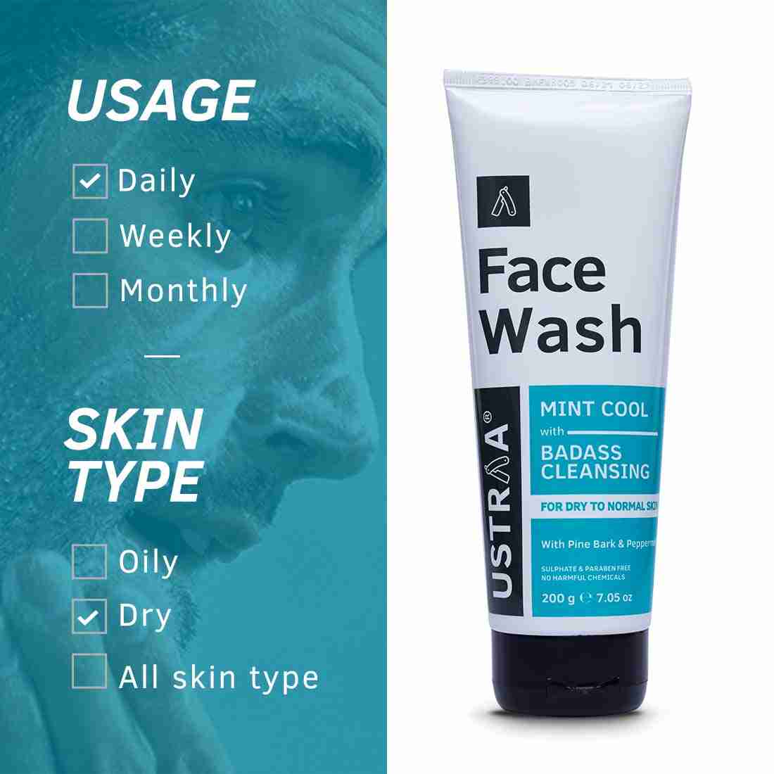 Ustraa Face Wash - Dry Skin (Mint Cool) - 200g Set Of 2