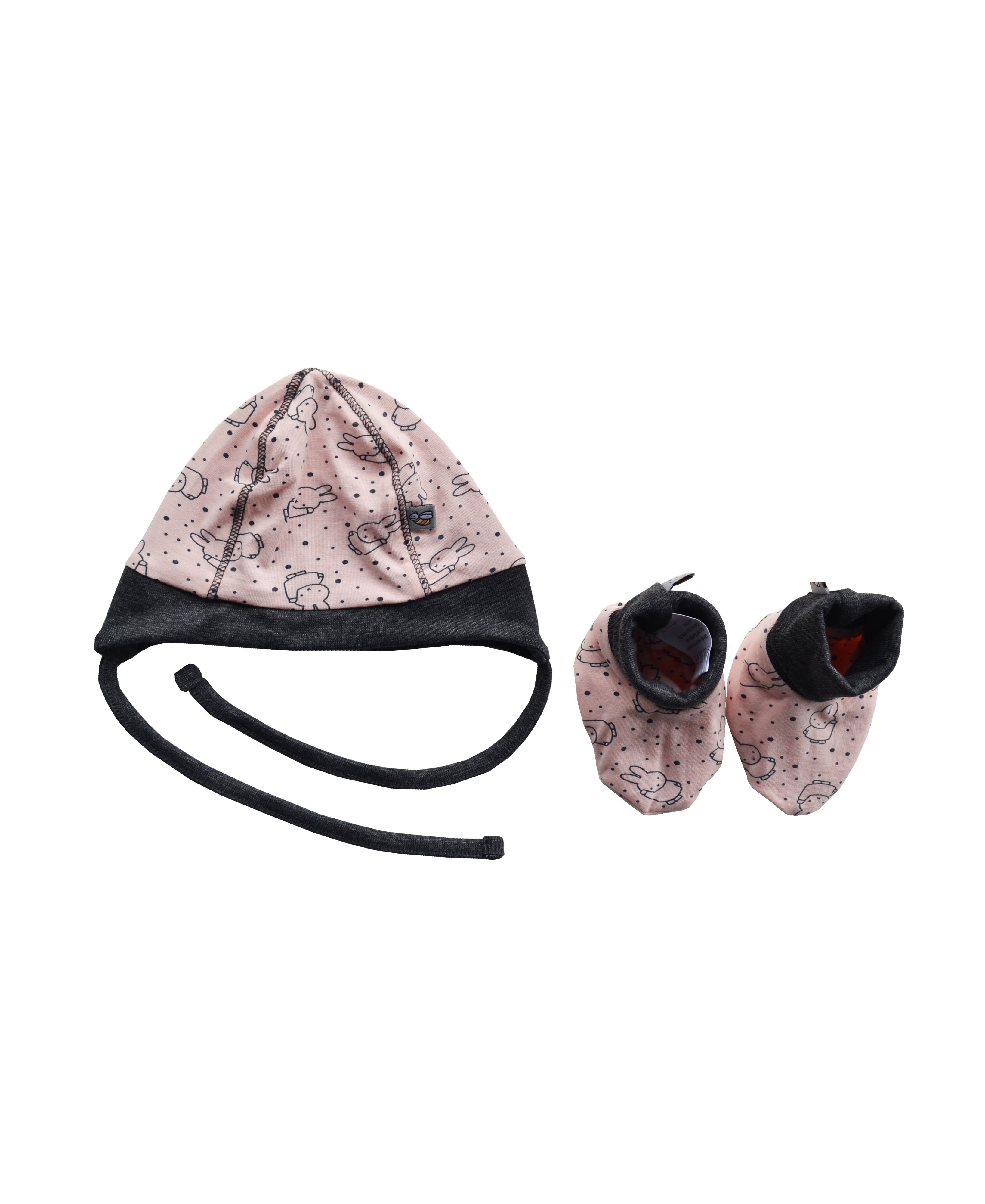 Babeez | Allover Print On Pink Cap + Booties Set (95% Cotton 5% Elasthan) undefined