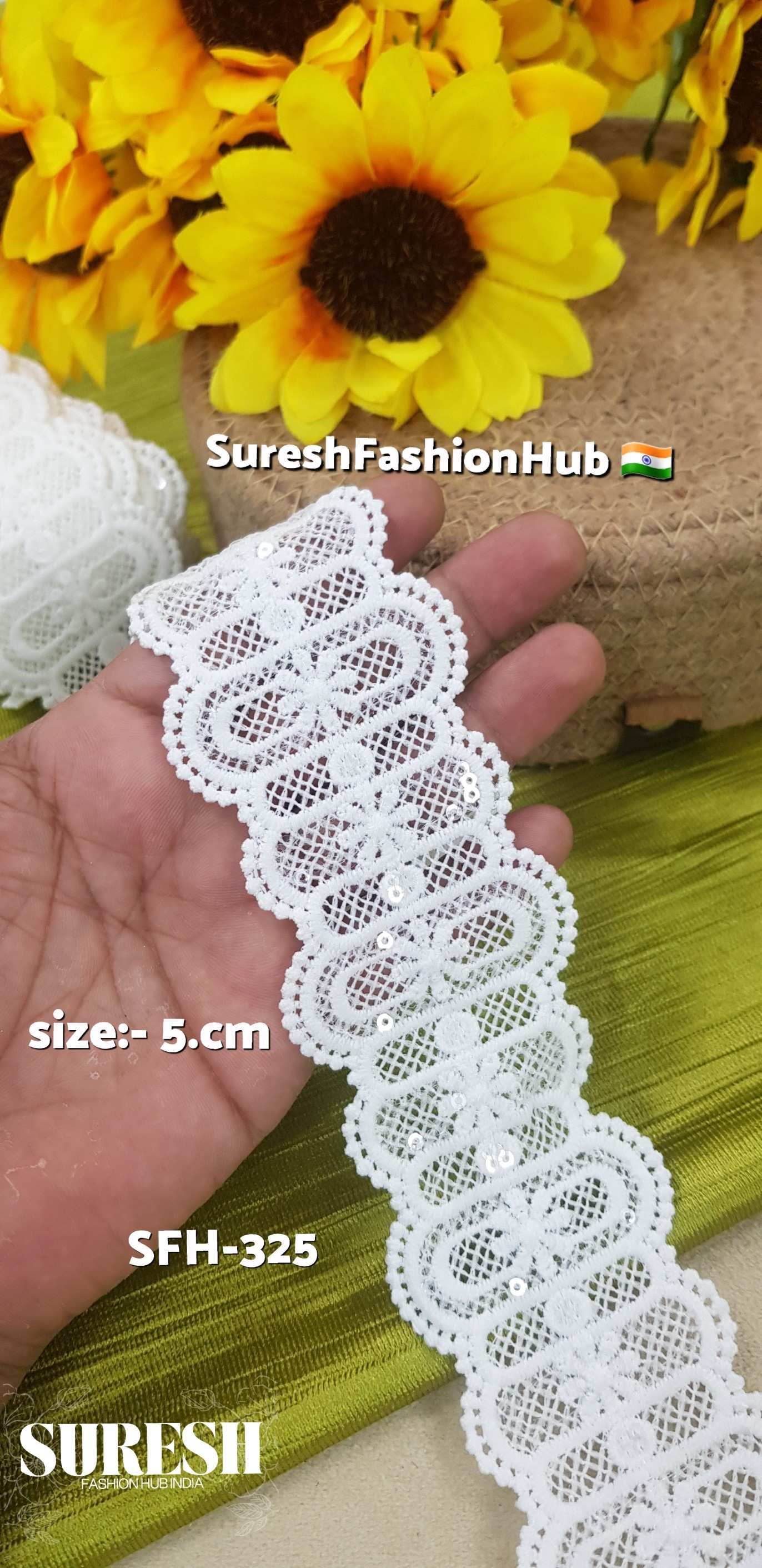 White Two-Sided GPO Lace with Transparent Sequins