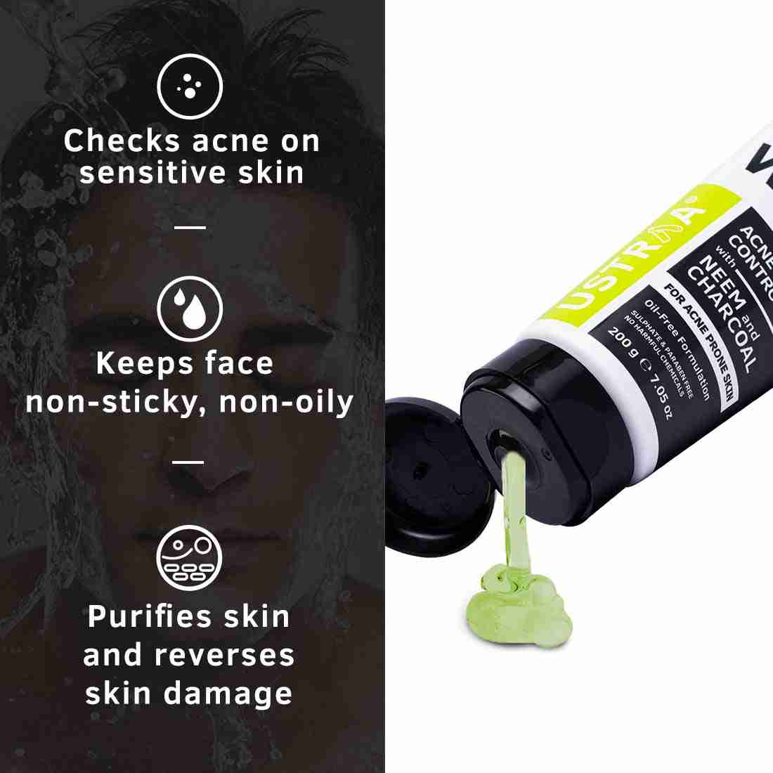 Ustraa Face Wash- Neem & Charcoal 200 g , De Tan Cream 50 g & Face Mask Oily Skin 125 g