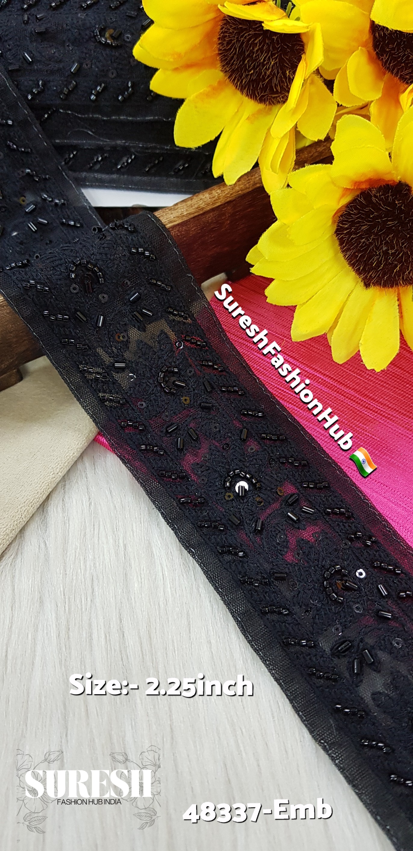 Black to Black Two-Side Border Lace – 48337-Emb
