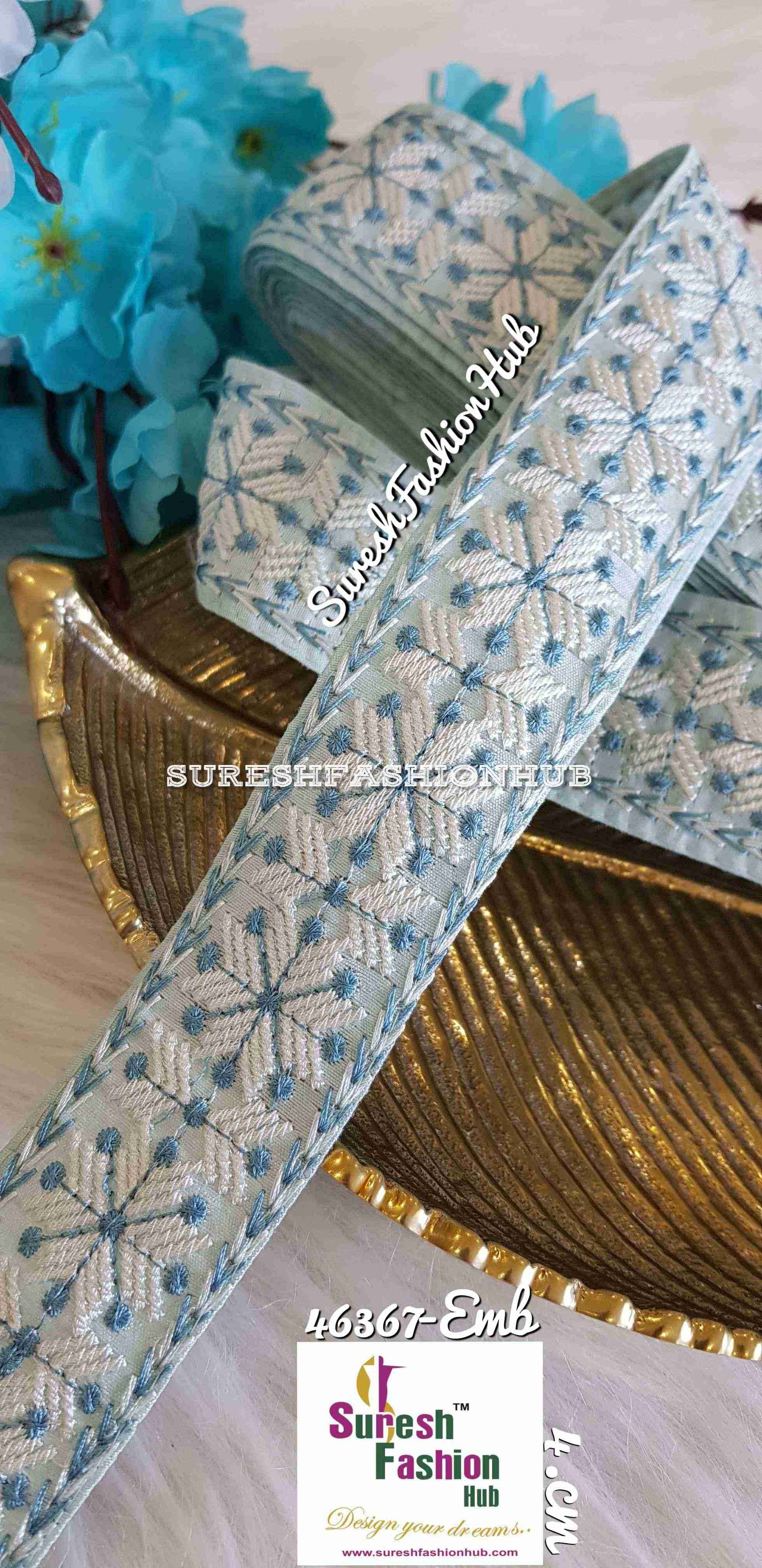 Large Floral Sky Blue Trim