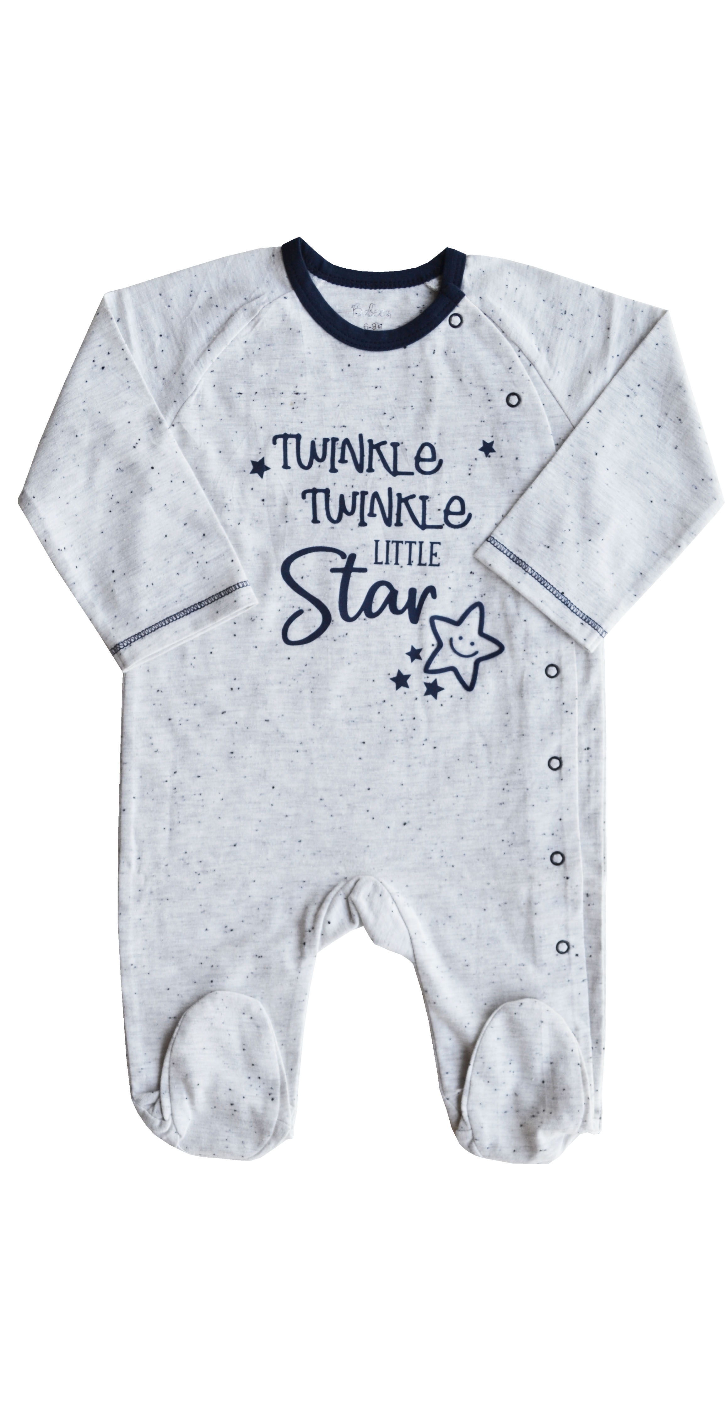 Twinkle Twinkle Little Star Print on Ecru Melange Full Sleeper with Feet (100% Cotton Single Jersey)