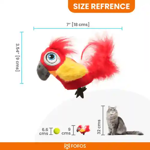 Barkbutler Fofos Parrot with Catnip Balls Interactive Toy for Cats (Red)