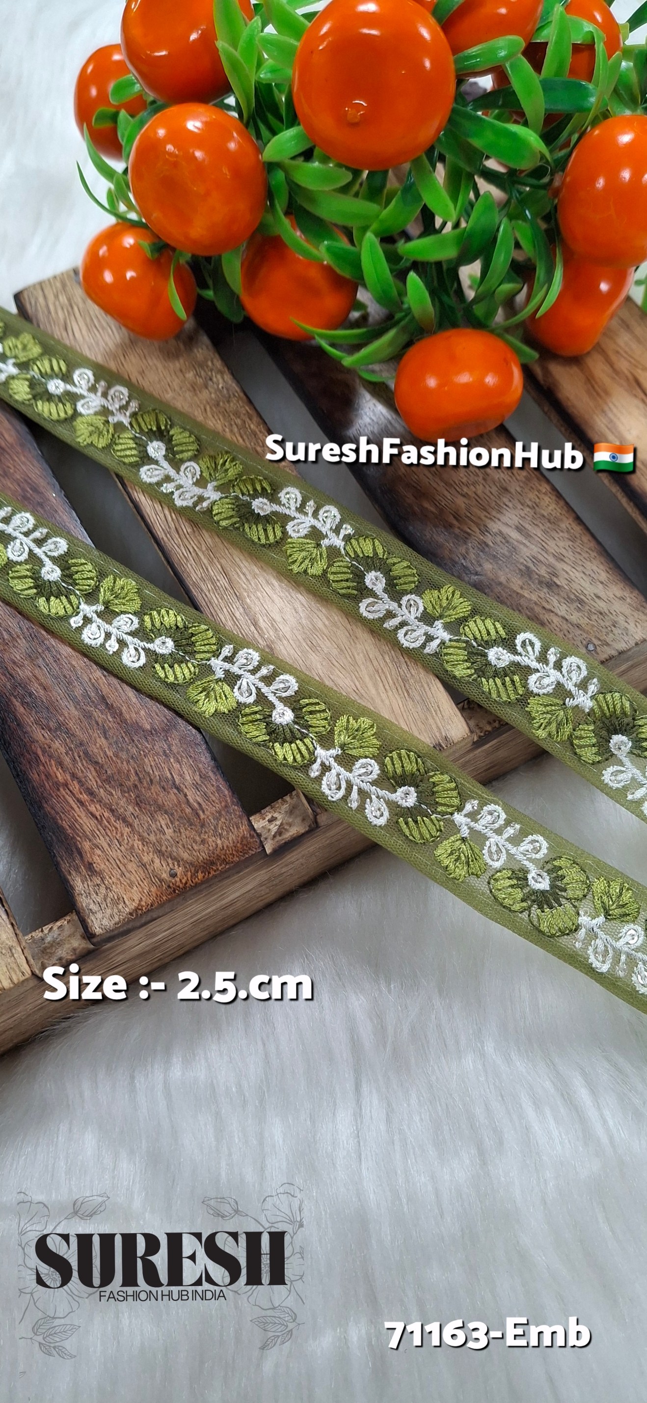 Floral Thread Embroidery Lace – Mehndi | 71163-Emb