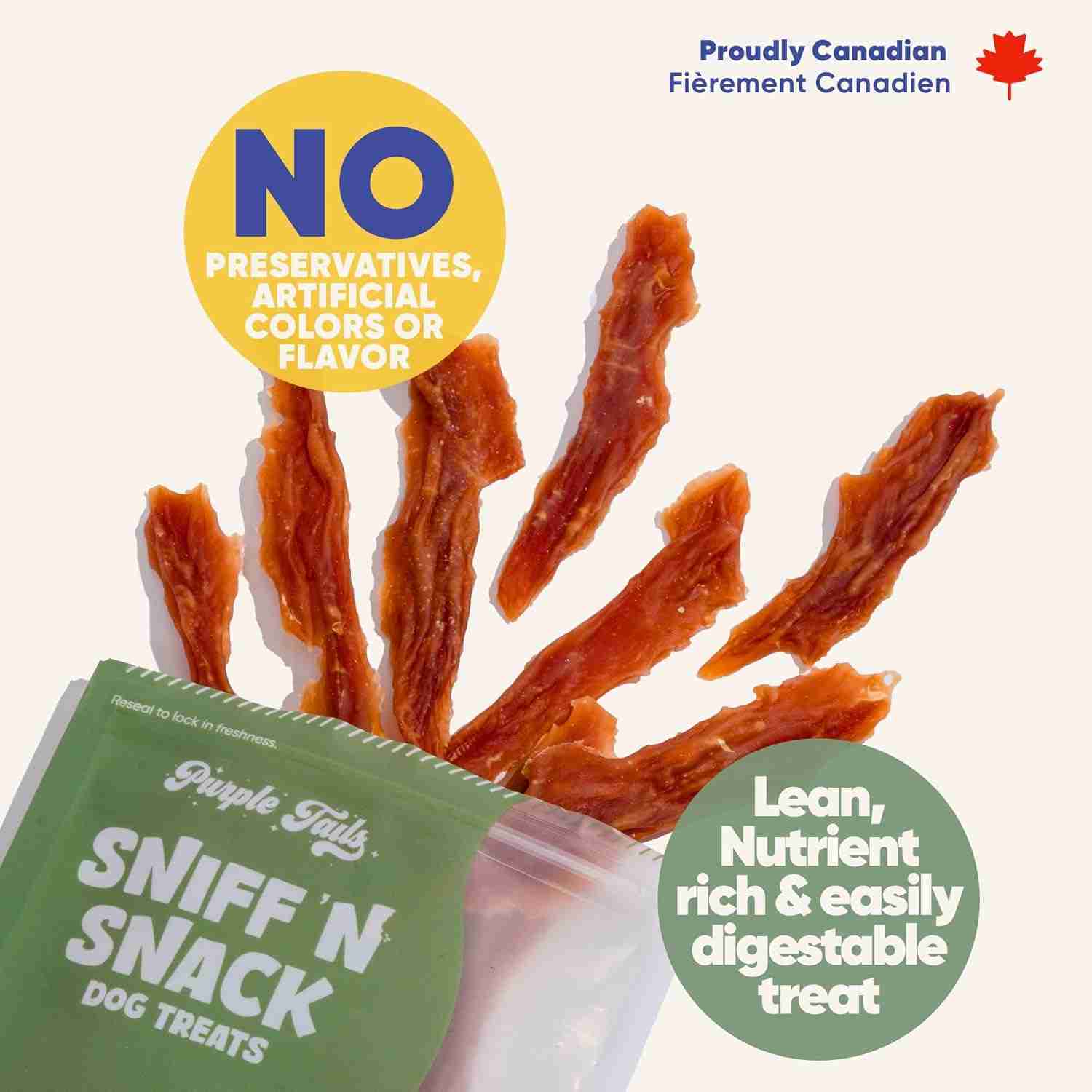 Purple Tails Canada Sniff N Snack Dog Treats - Duck Jerky 70g