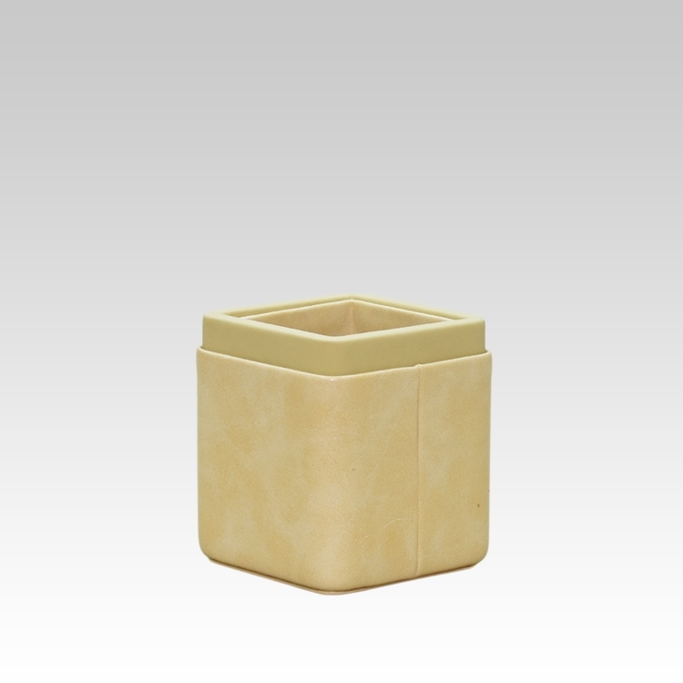 Pen/Pencil Holder | Faux Leather | Square Small | Moderno | Cream