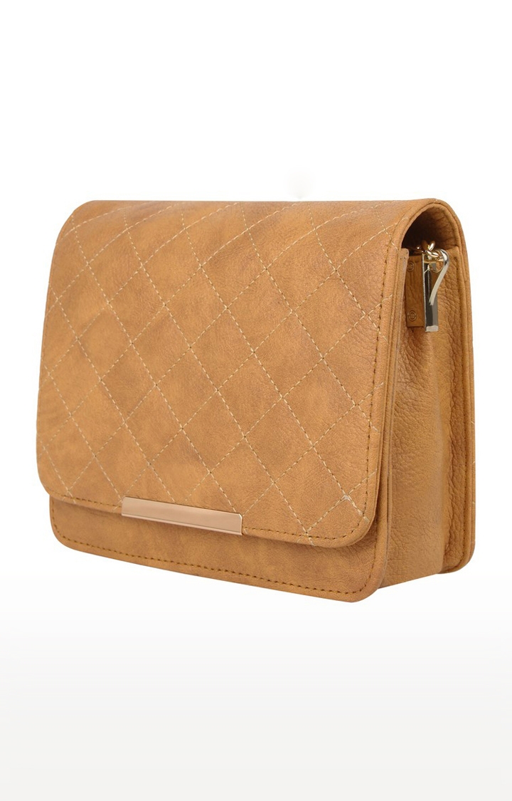 Vivinkaa | Vivinkaa Beige Leatherette Quilt Embroidered Sling Bag 3