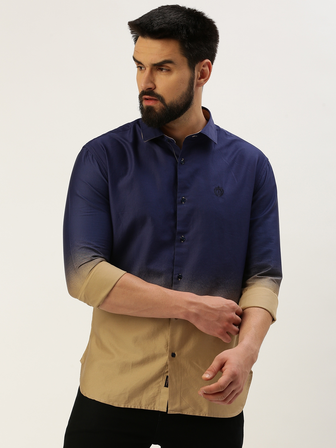 Showoff | SHOWOFF Men's Spread Collar Solid Navy Blue Regular Fit Shirt 1