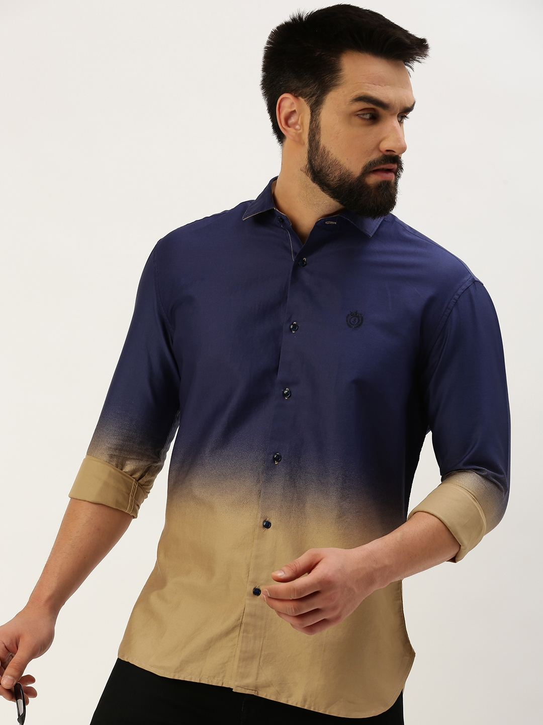 Showoff | SHOWOFF Men's Spread Collar Solid Navy Blue Regular Fit Shirt 0