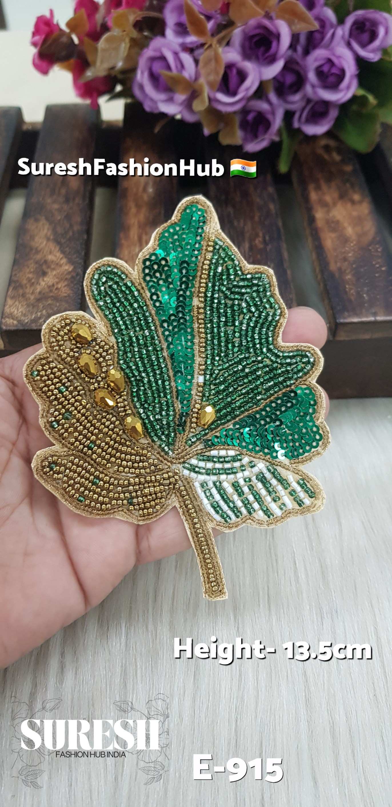 Handmade Leaf Patch – Left Side Green – Design No. E-915