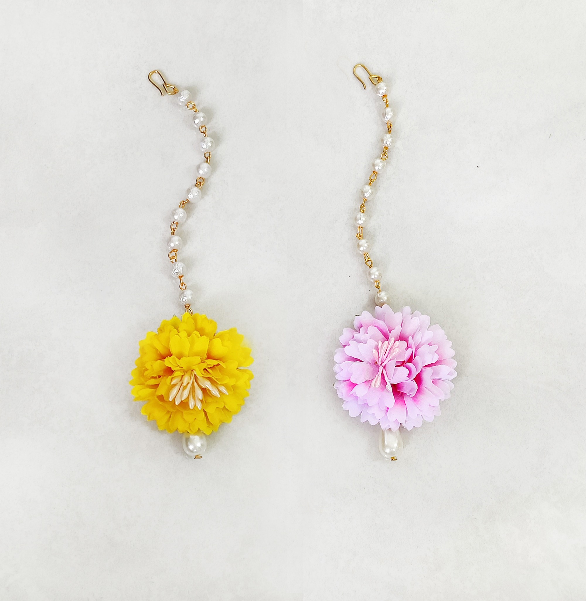 Set Of 2 Floral Maang Tikkas - Pink, Yellow