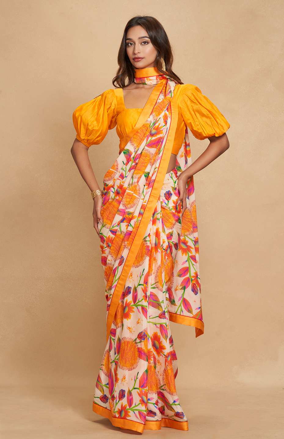 Orange Printed Saree