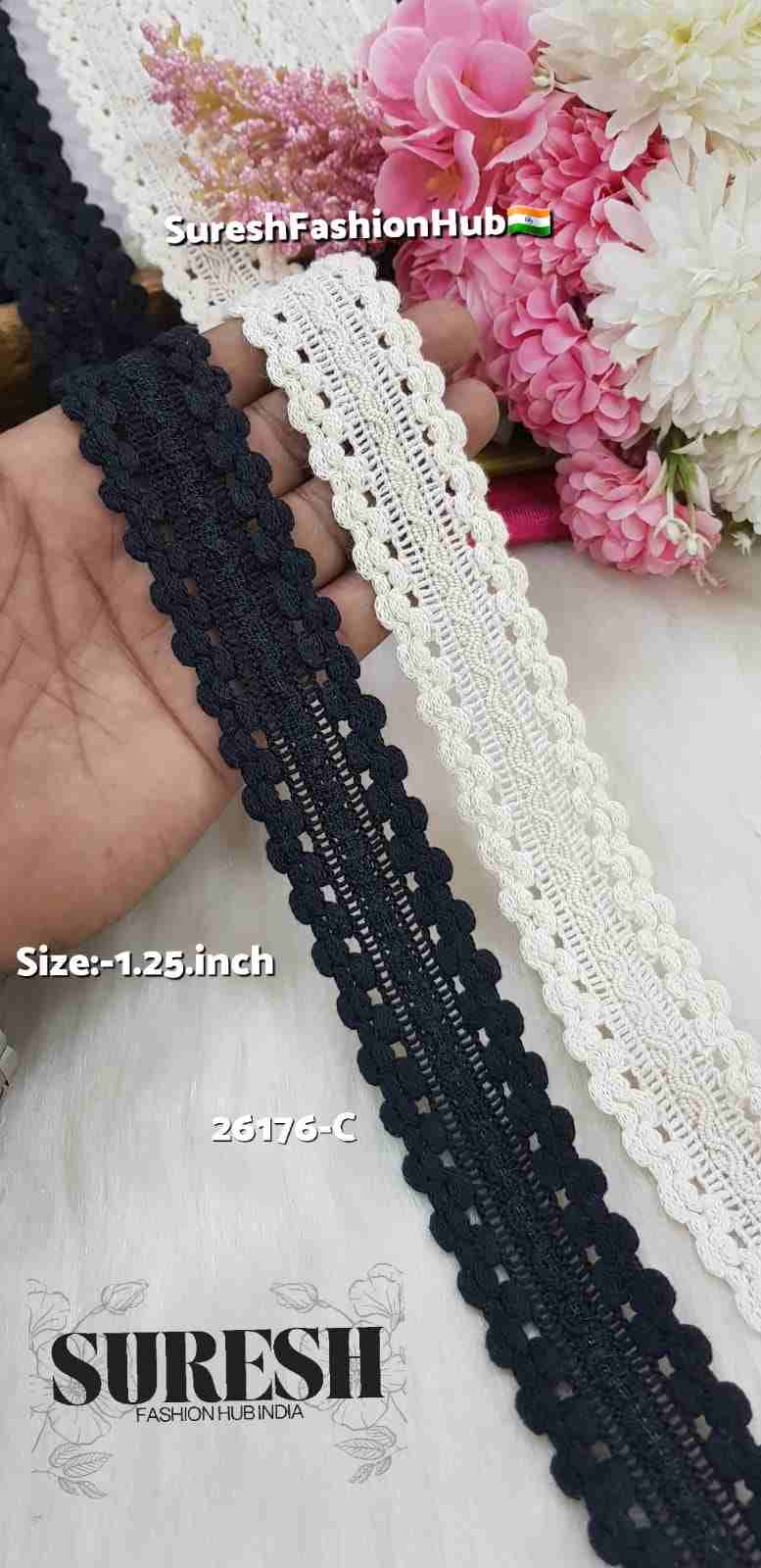 Product Name: Double Side Open Scallop Jhalar Lace – Black-26176-C