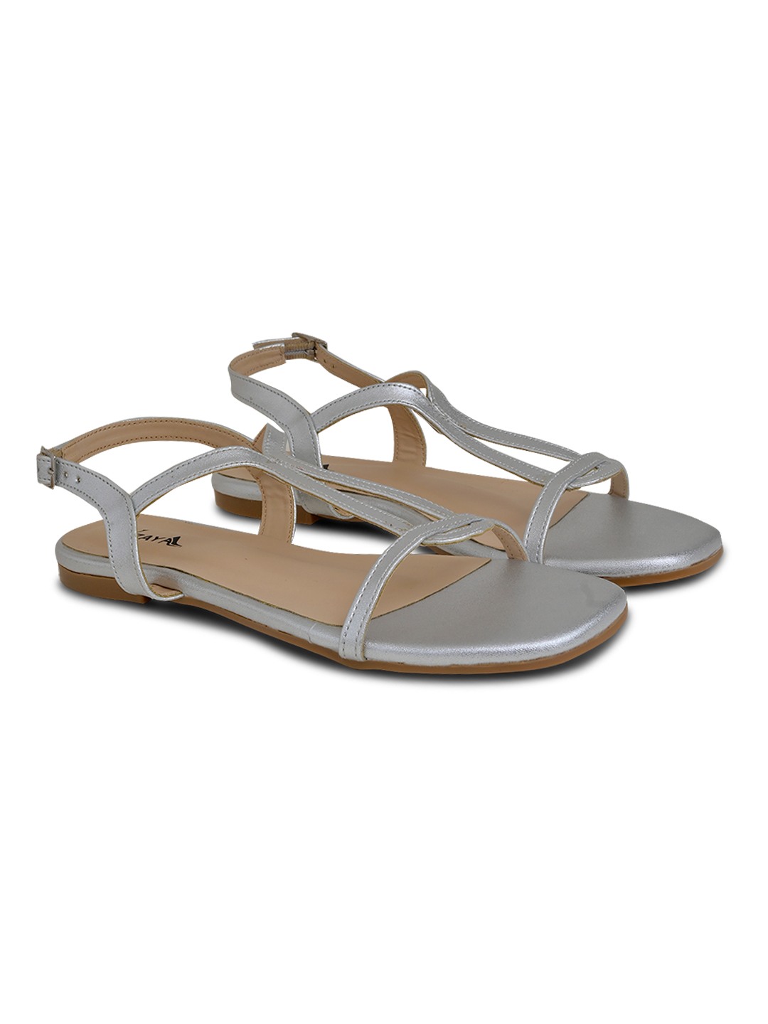 Silver Metallic T-Strap Flat Sandals