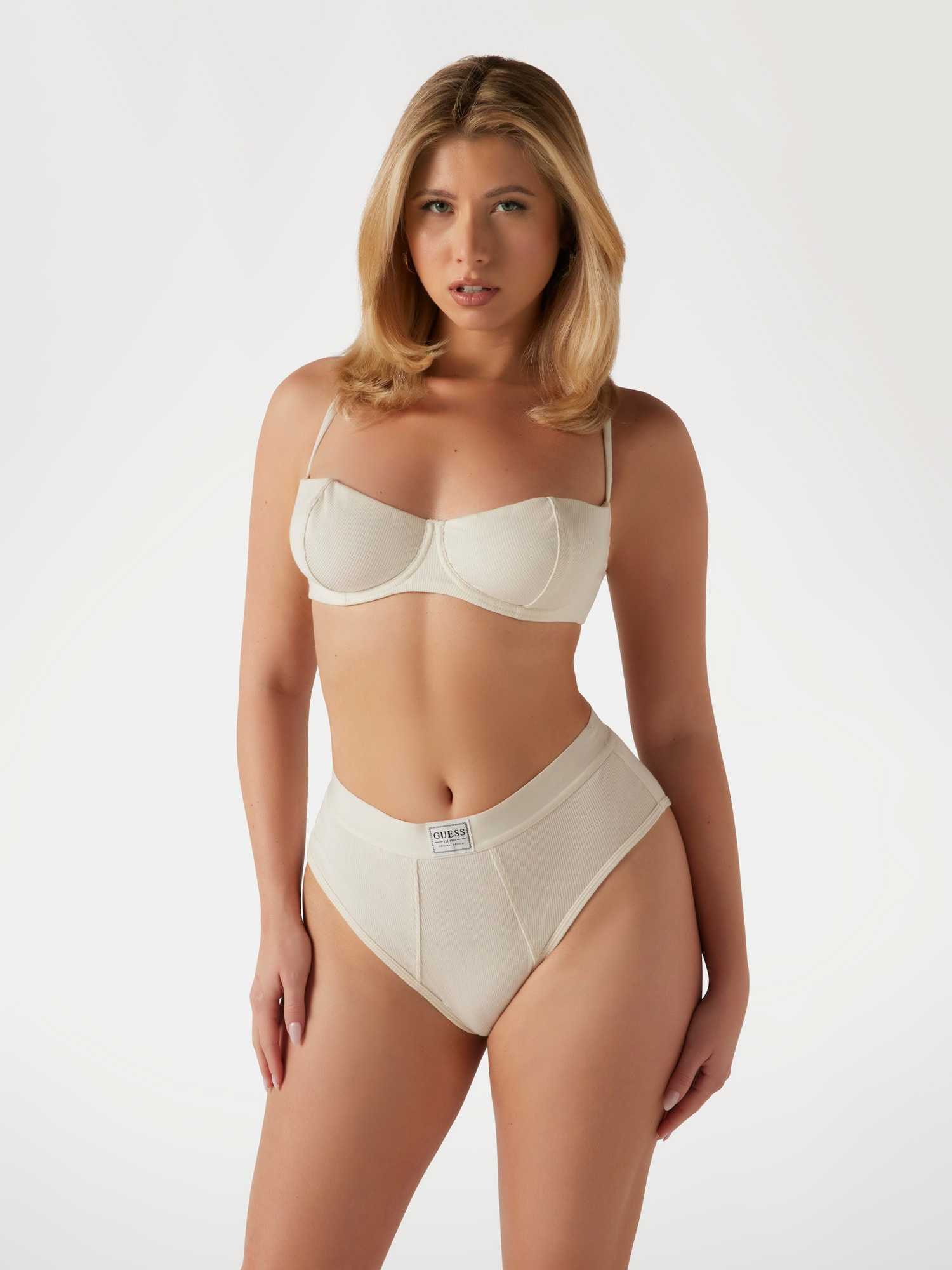 Guess Women Off White Solid Modal Padded Underwired Balconette Bra