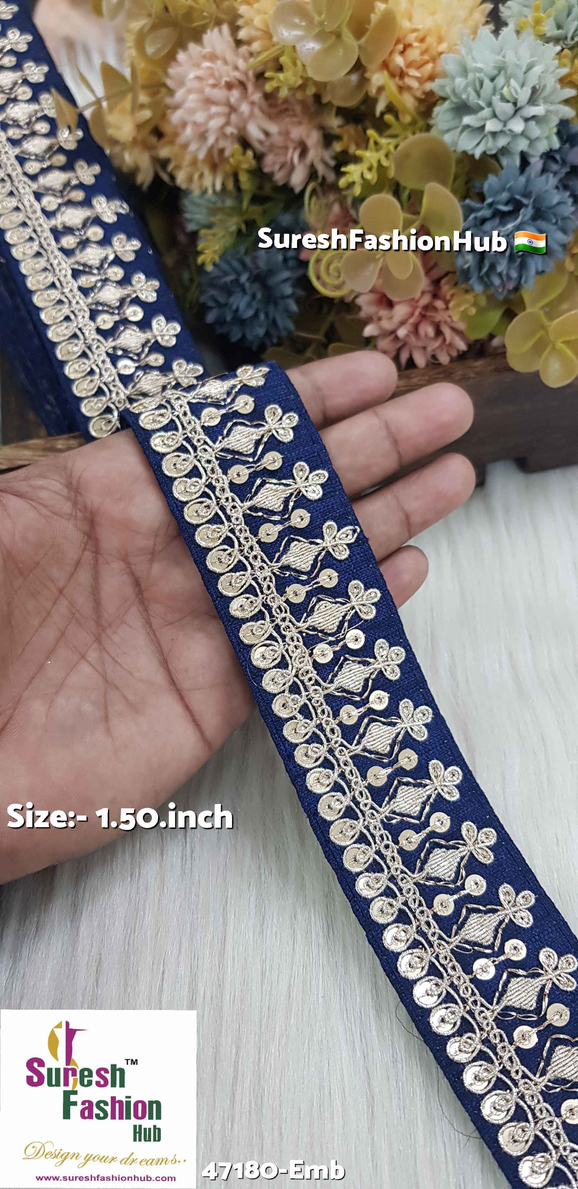 Navy Blue Royal Elegance Embroidered Lace*