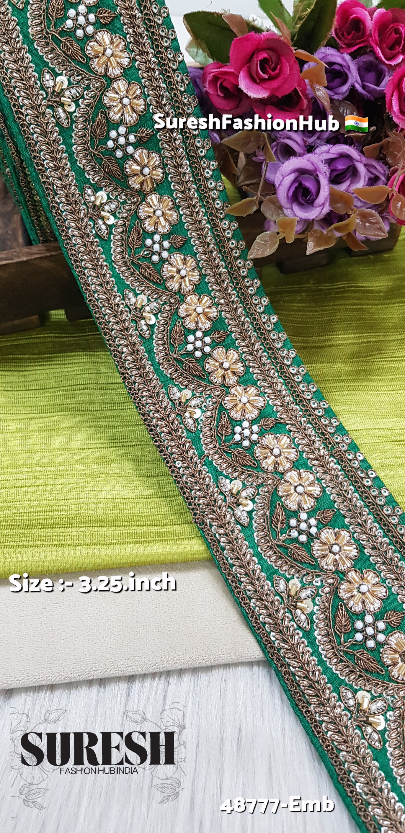 48777-Emb Royal ZariBloom Machine Embroidery Lace – Green