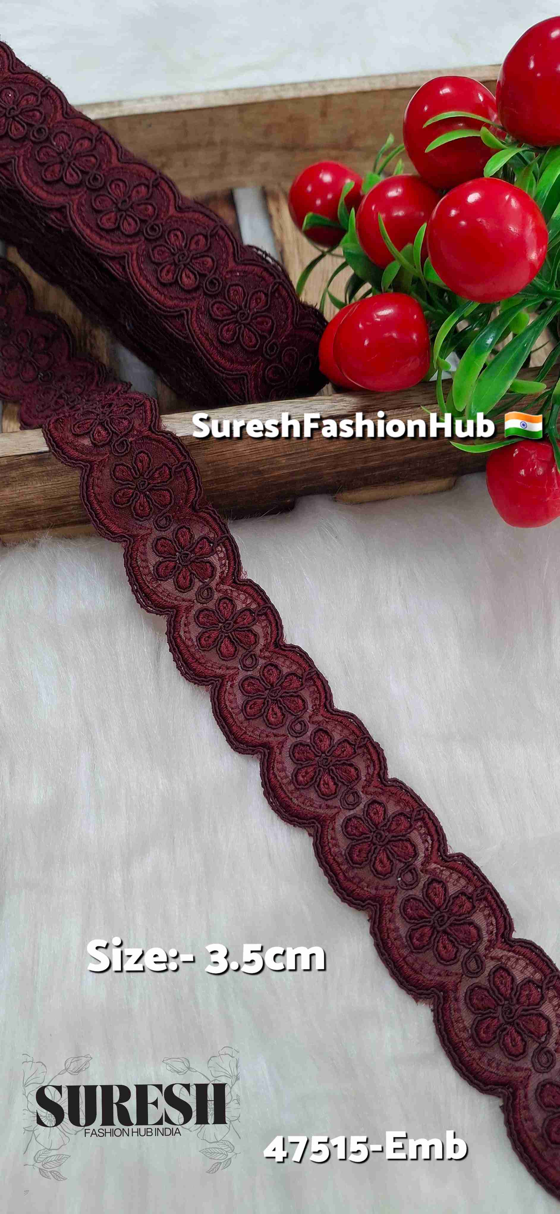 Maroon Bloom Scallop Organza Lace