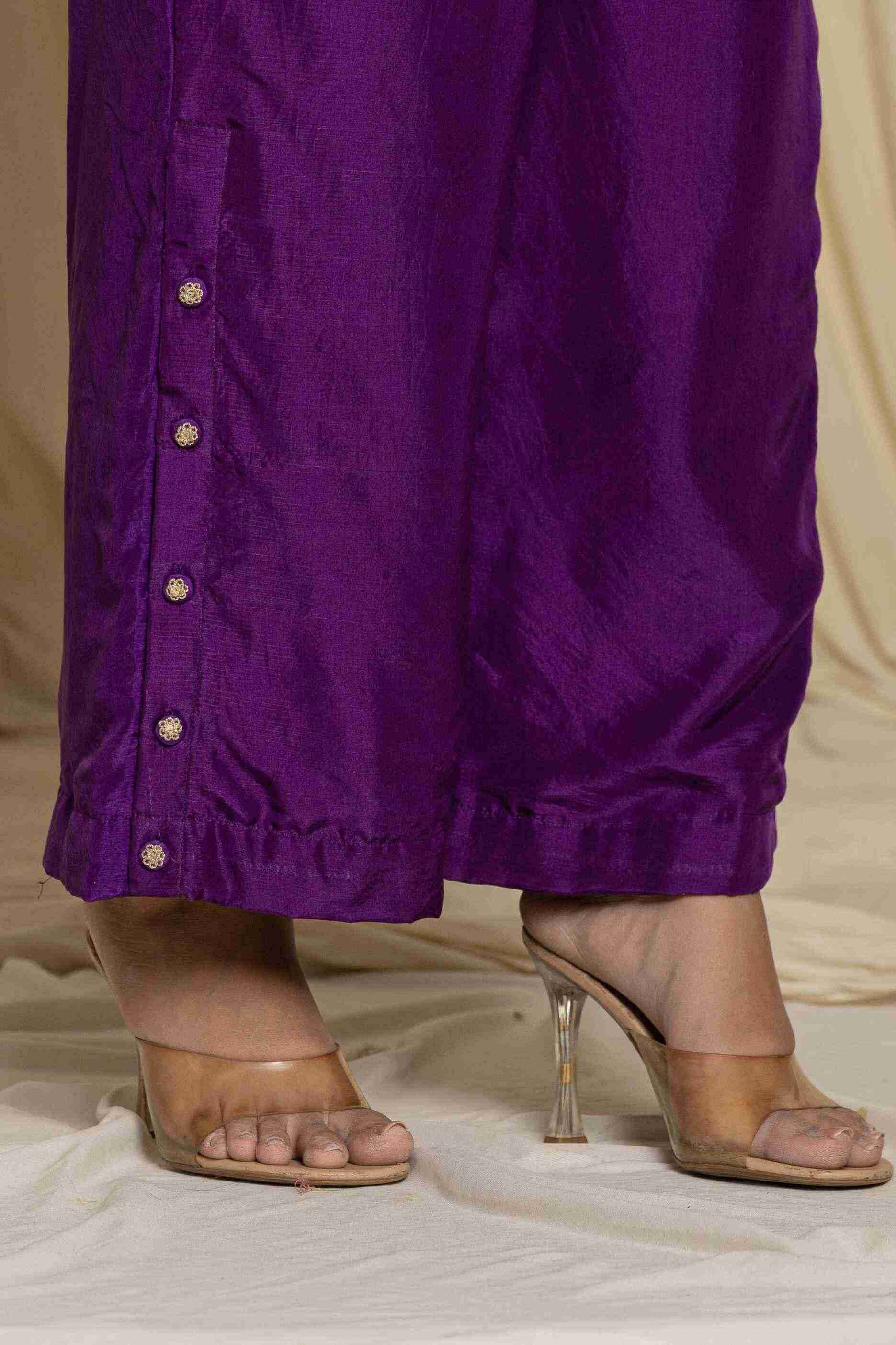 Purple pure silk handwork co-ord set