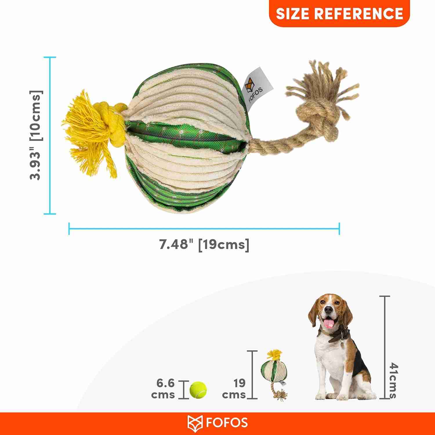 Fofos Cactus Ball with Hemp Rope Stuffed Soft Squeaky Plush Dog Toy (Medium)