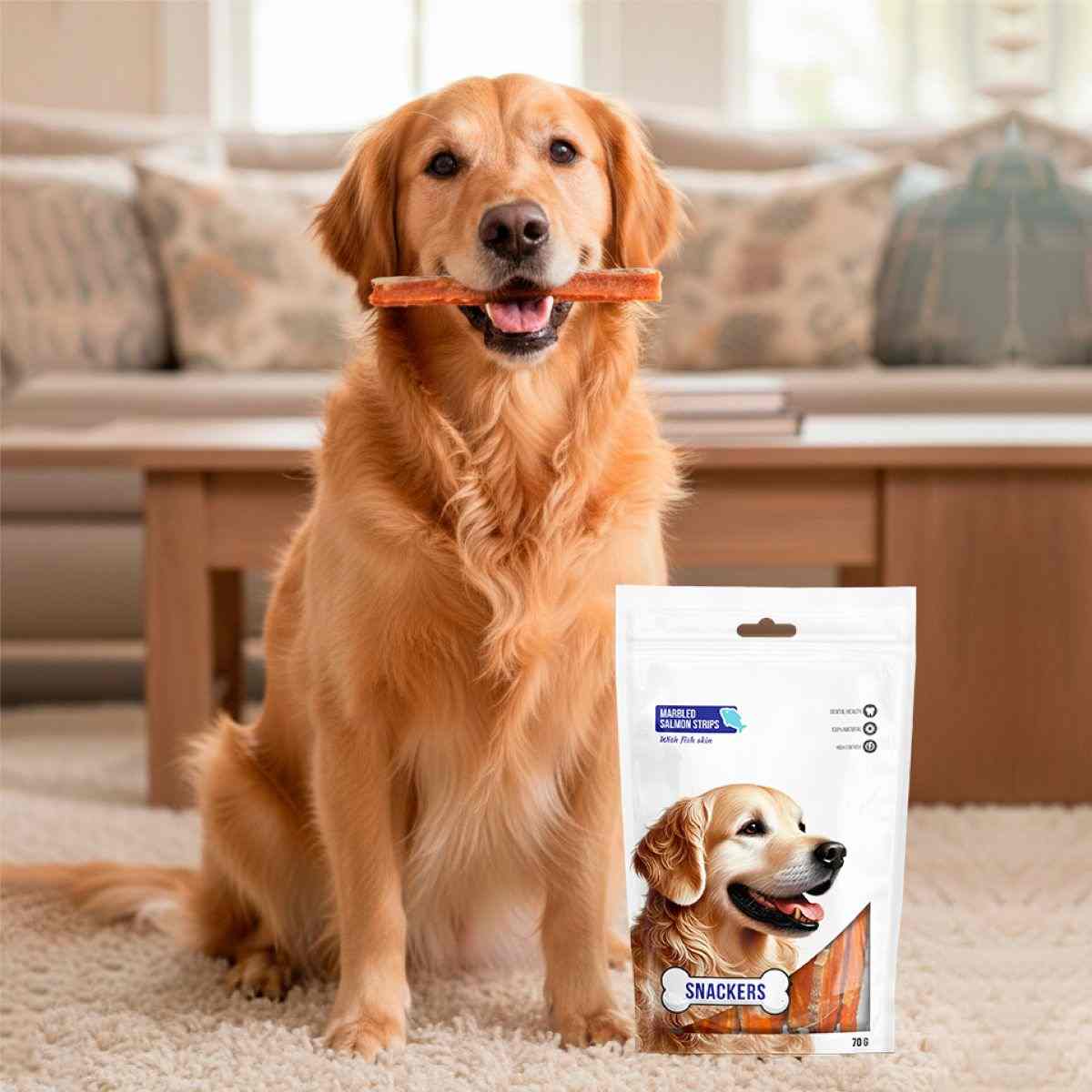 Snackers Marbled Salmon Strips with Fish Skin Dog Treats 70g