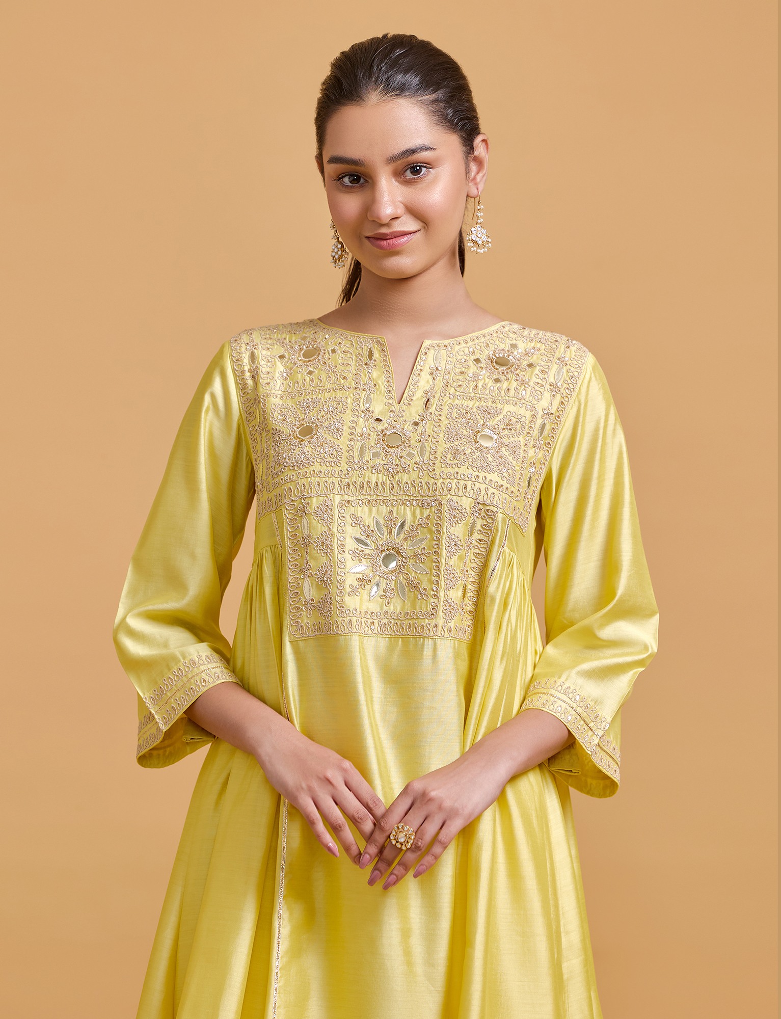Zeenat Yellow Gathered Kurta Set