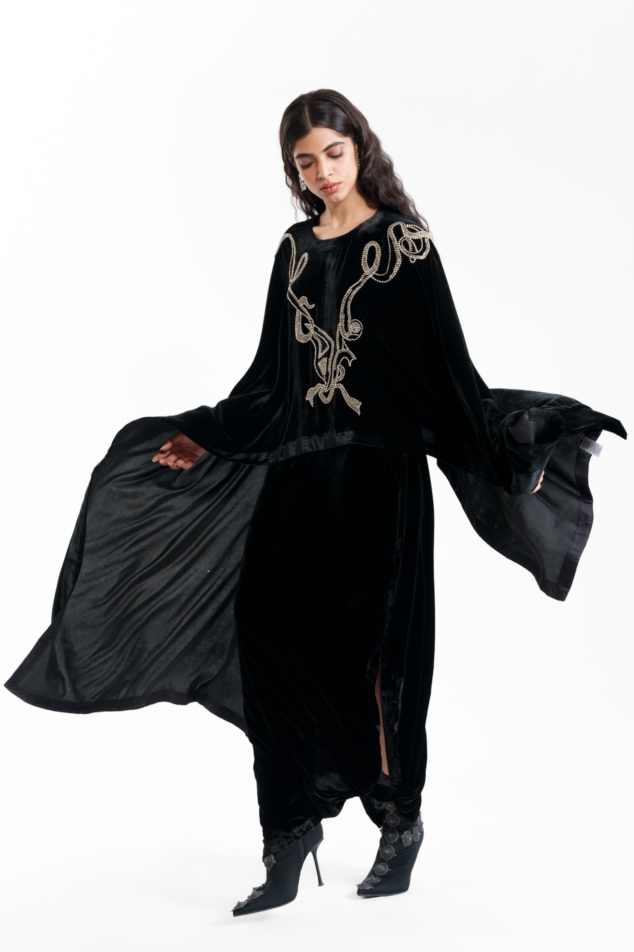 Draped Dupatta Cape with Structured Lungi Skirt