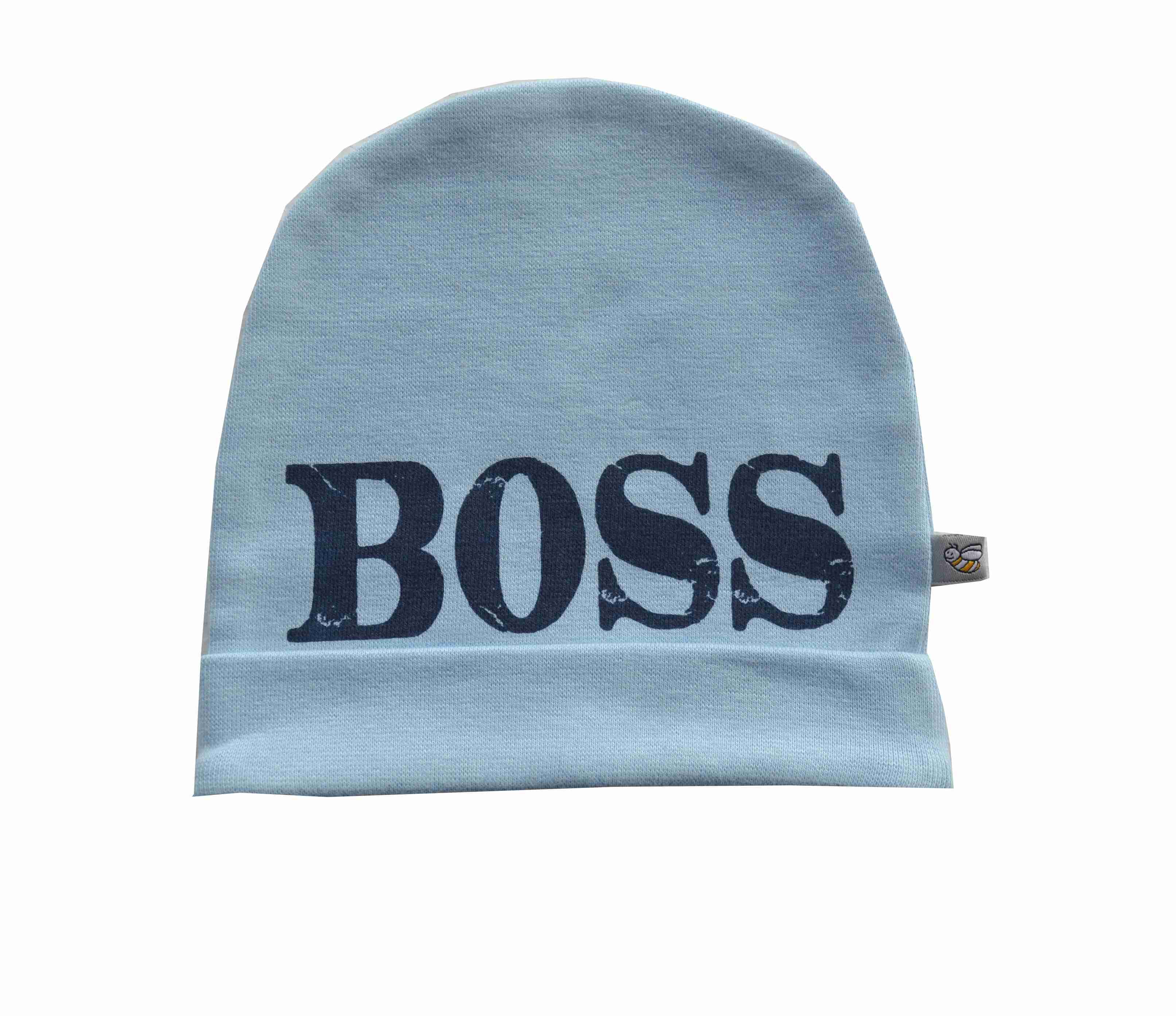 Boss Printed Blue Beanie Cap (Cotton/Lycra Rib)