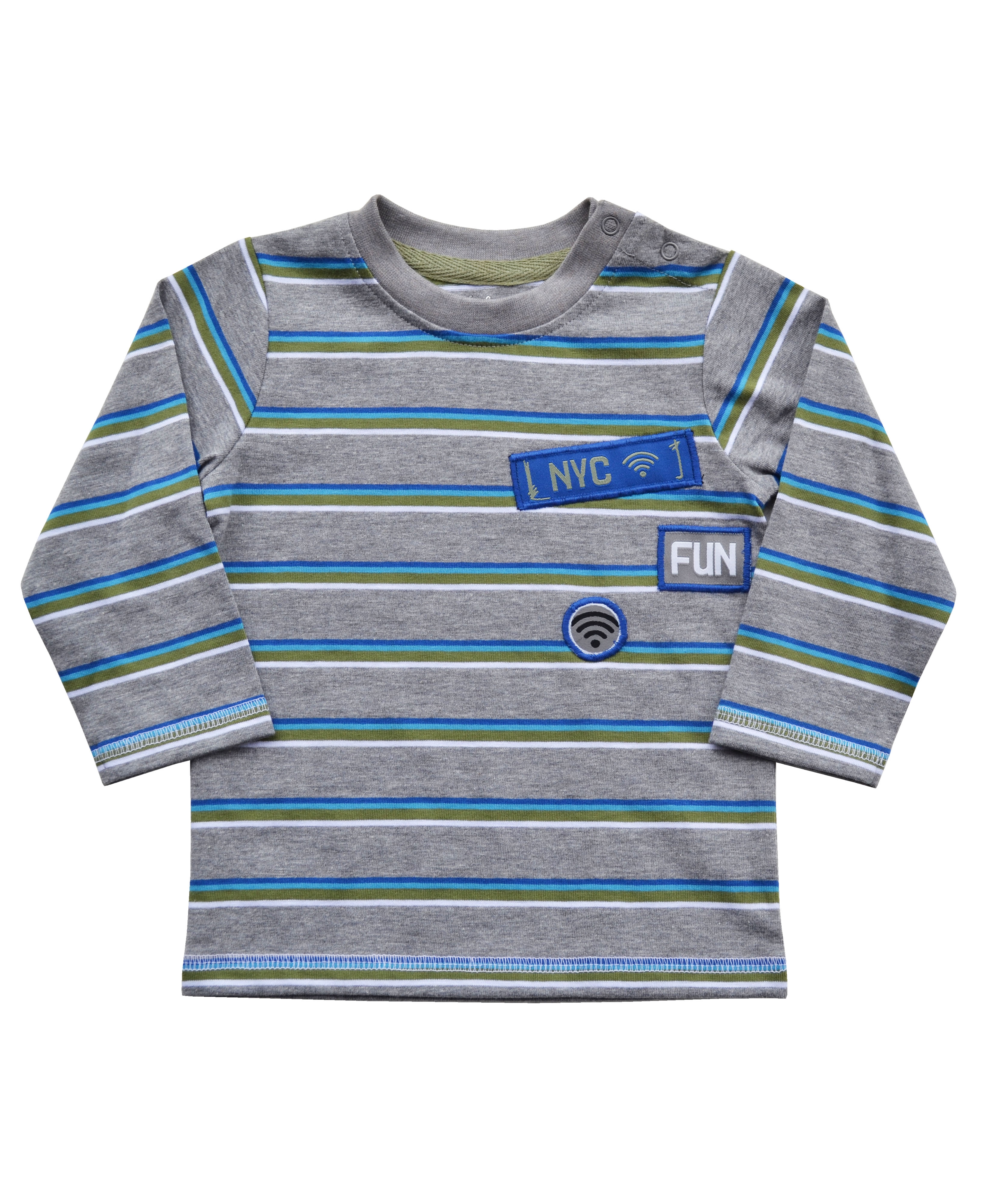 Babeez | Grey Striped Long Sleeve T-Shirt (100% Cotton Single Jersey) undefined