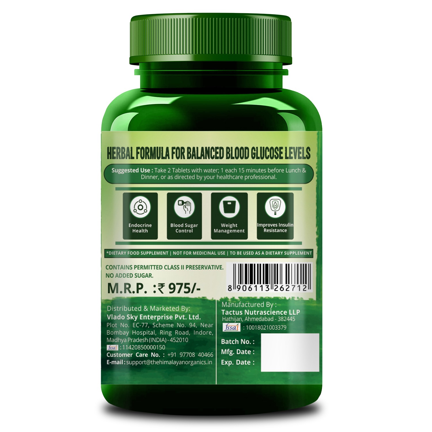 Himalayan Organics Plant Based Gluco Balance Insulin Resistance, Diabetes Control | Jamun, Bittermelon, Amla, Gudmar, Chirayta Extracts | 60 Veg Tablets