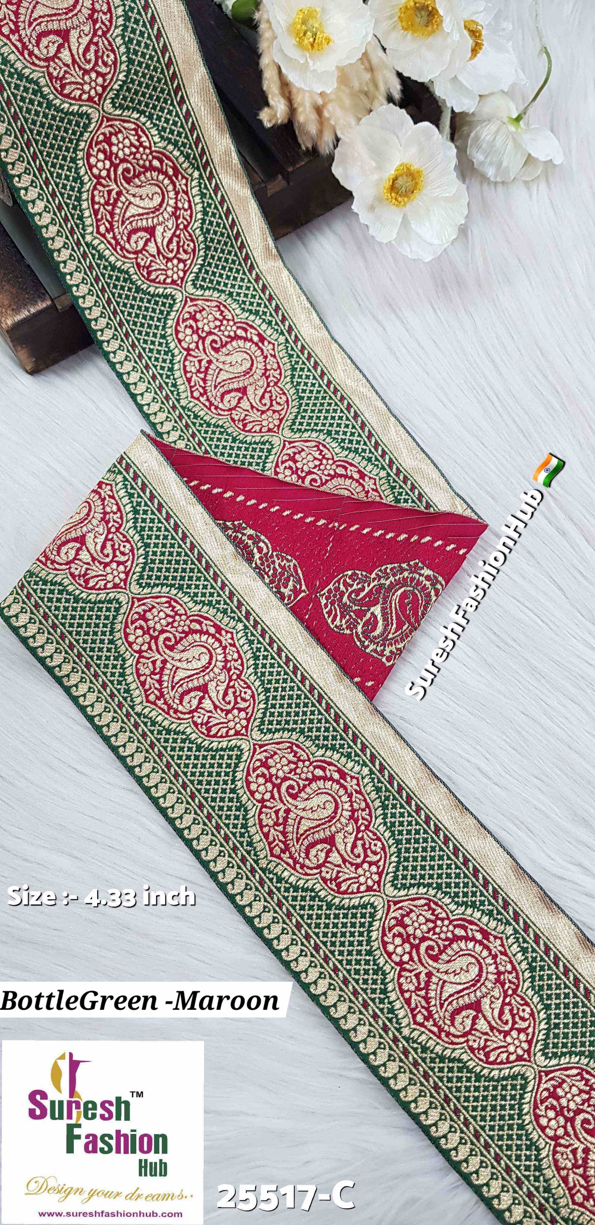 Bottle Green-Maroon Keri Floral Banarasi Lace