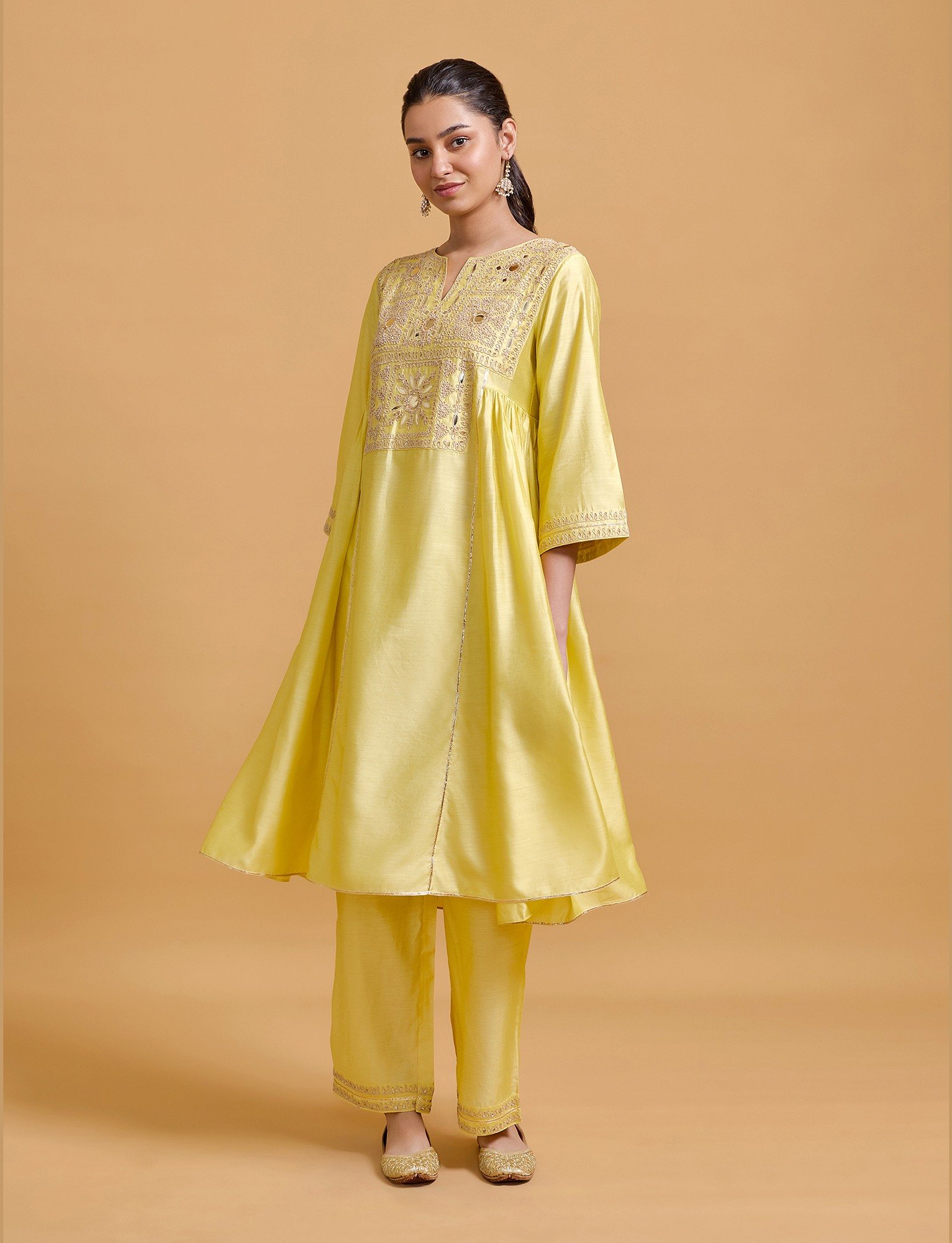 Zeenat Yellow Gathered Kurta Set