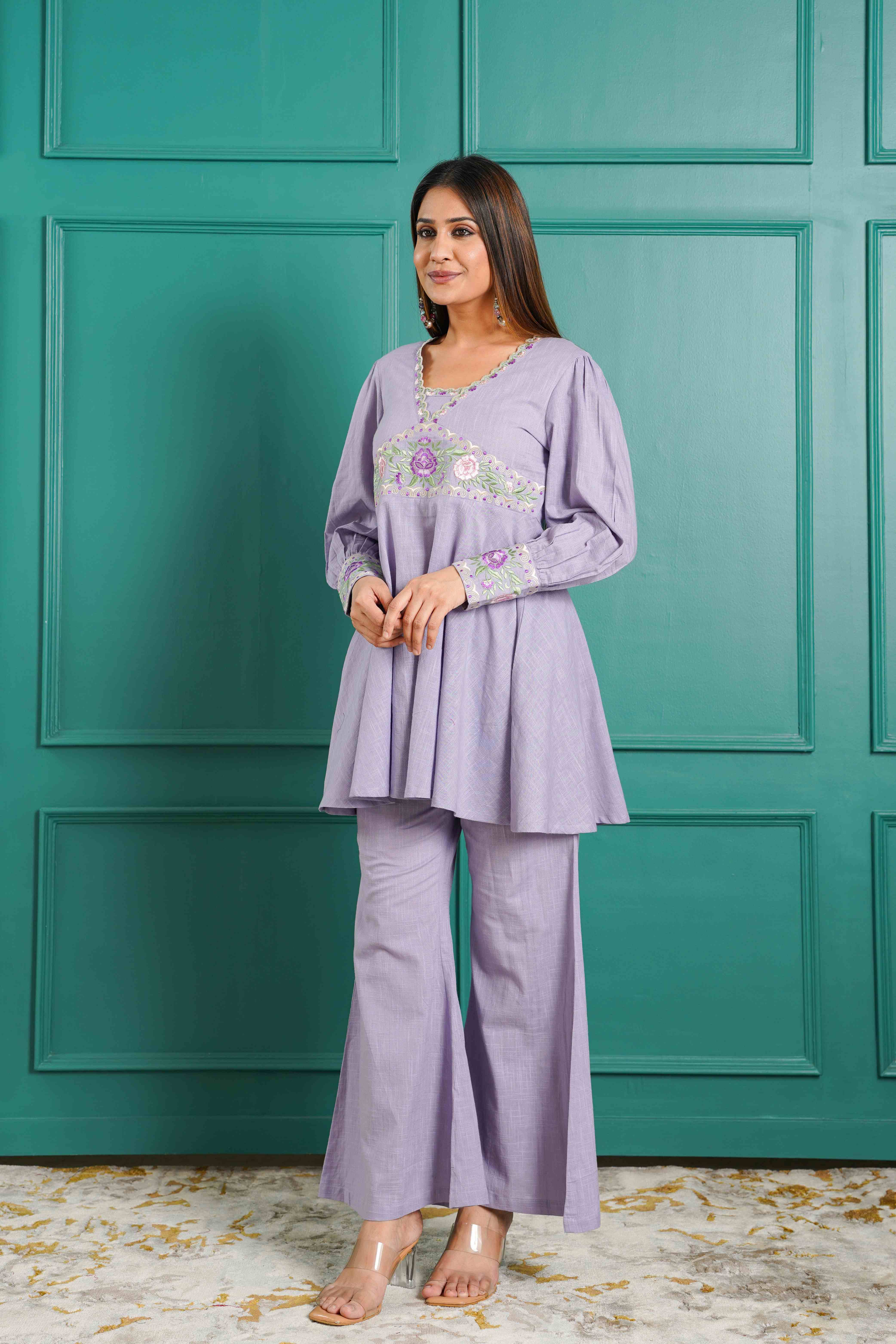 LAVENDER EMBROIDERED CO-ORD SET