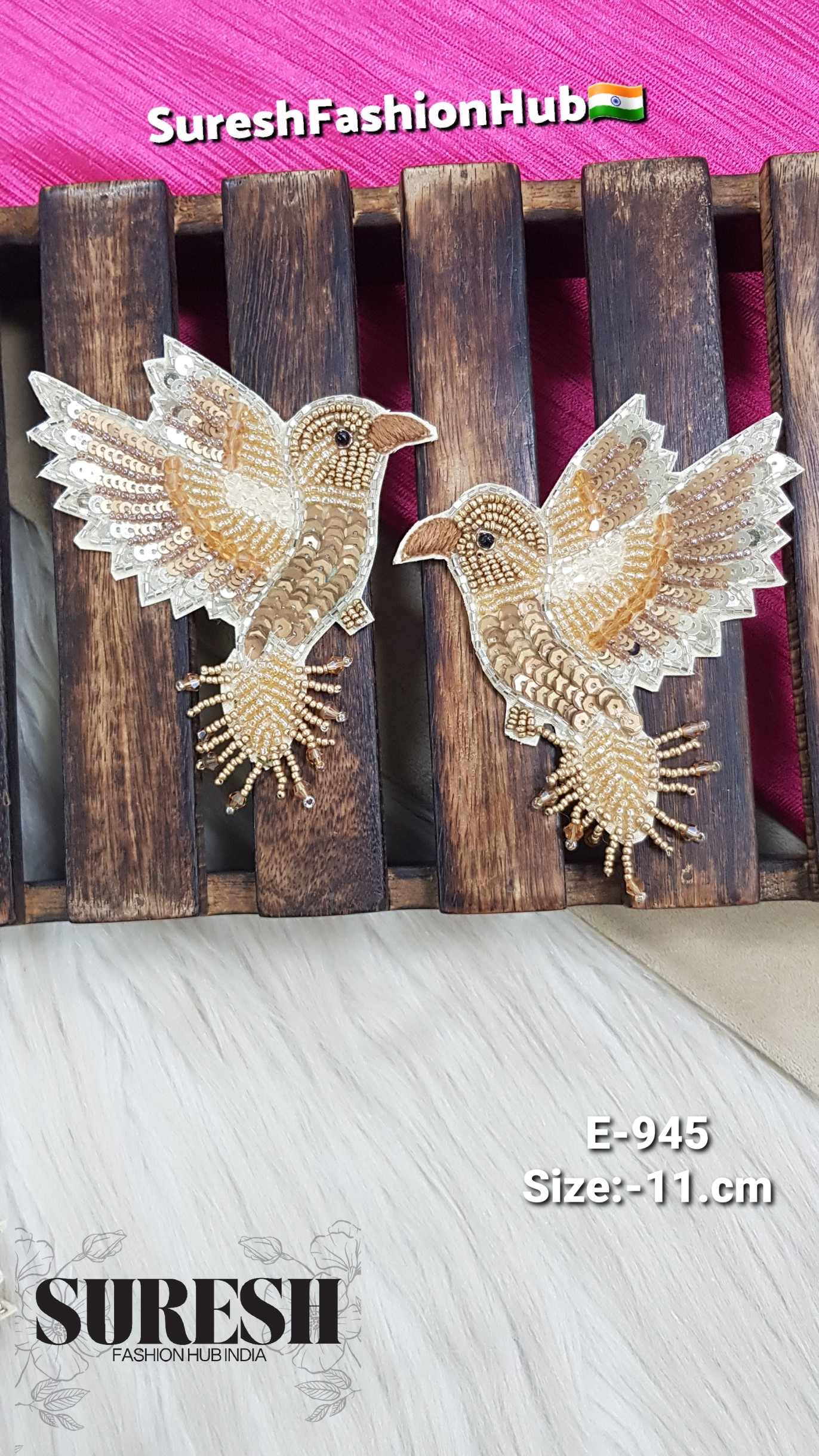 Right Facing Matt Gold Multicolor Bird Patch – E-945