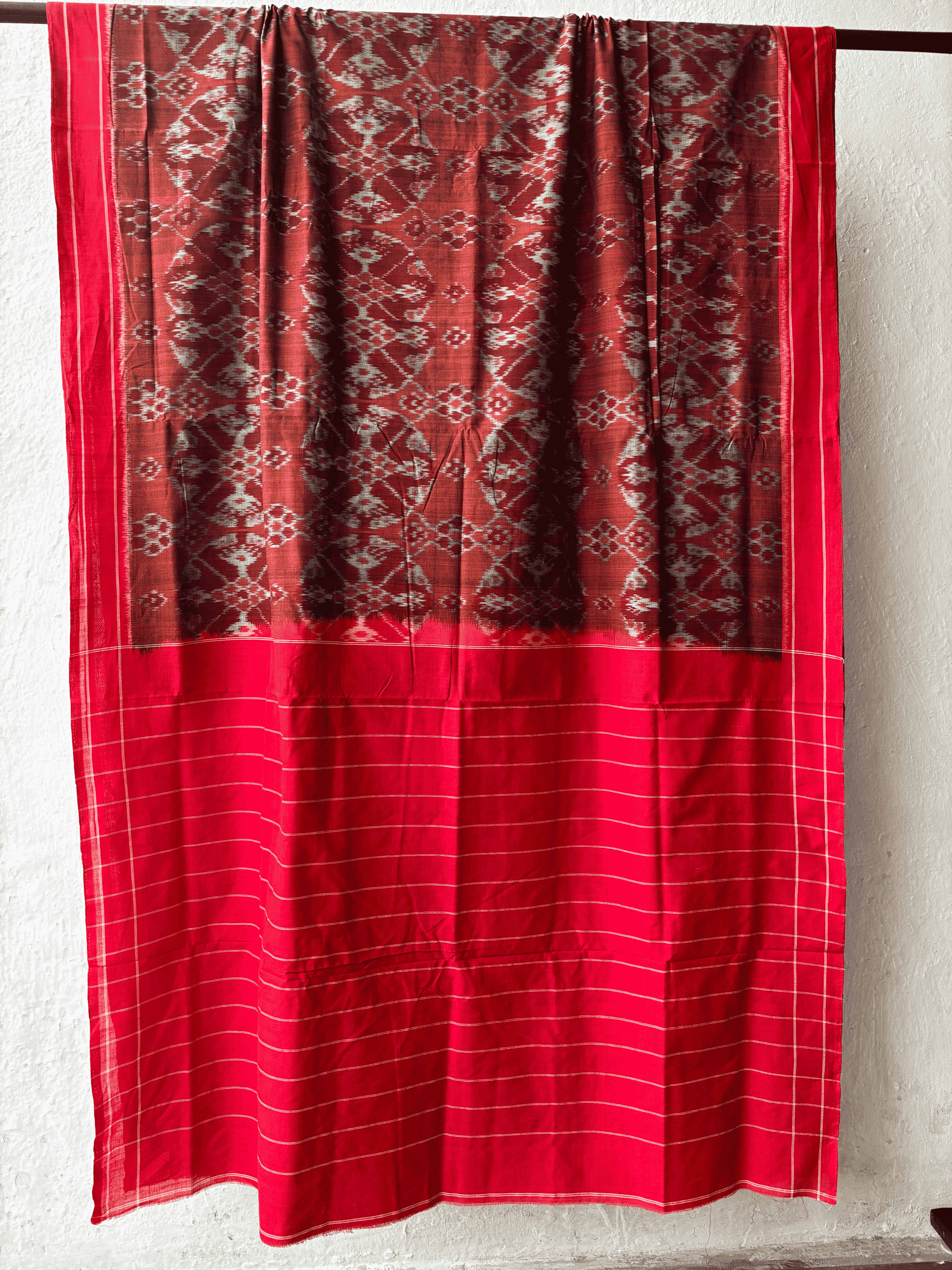 Cottoon Patola Single Ikat Brown And Red Combination Saree