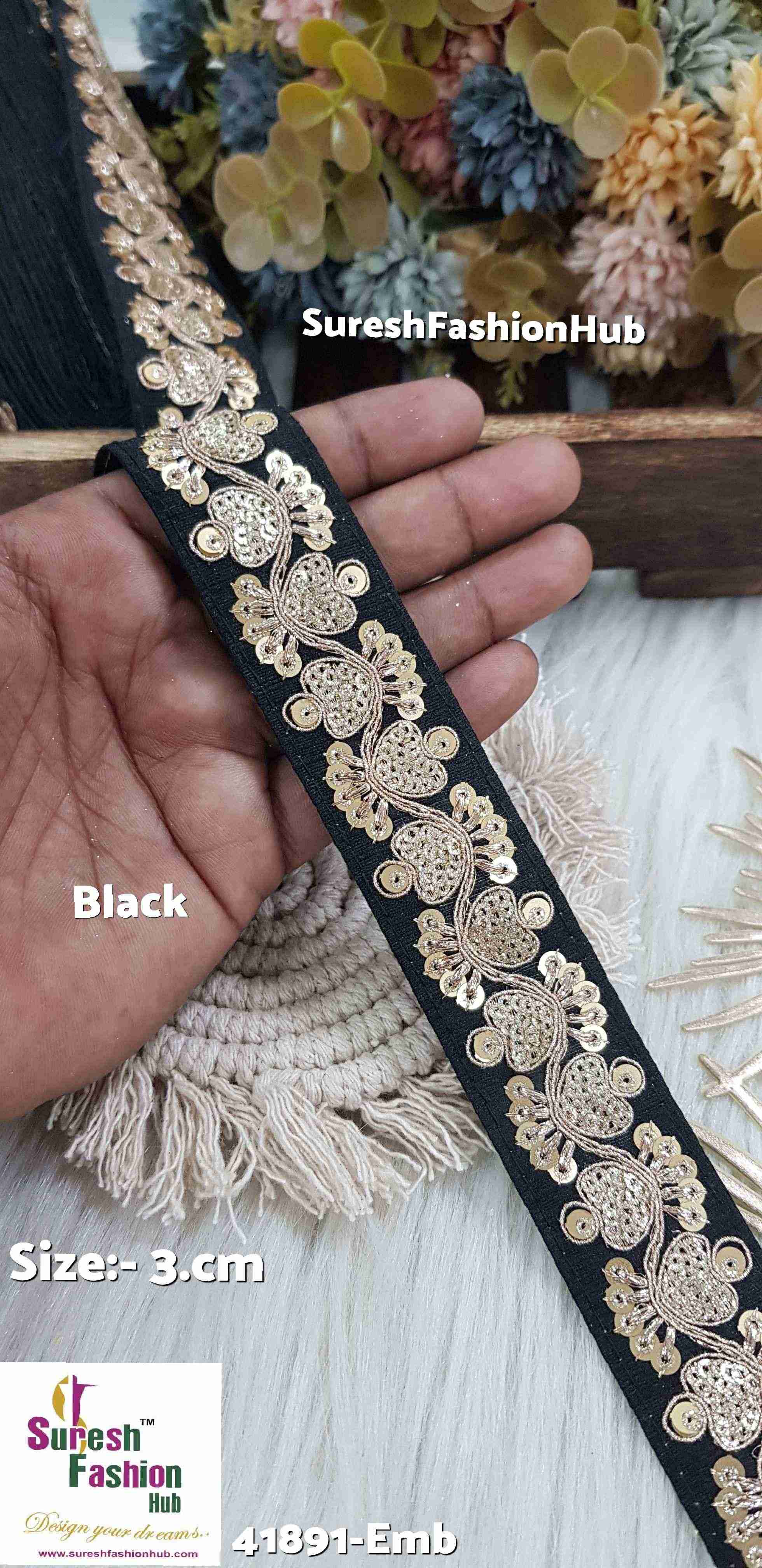 Black  Colour Luxe Zari Embroidered Lace Roll