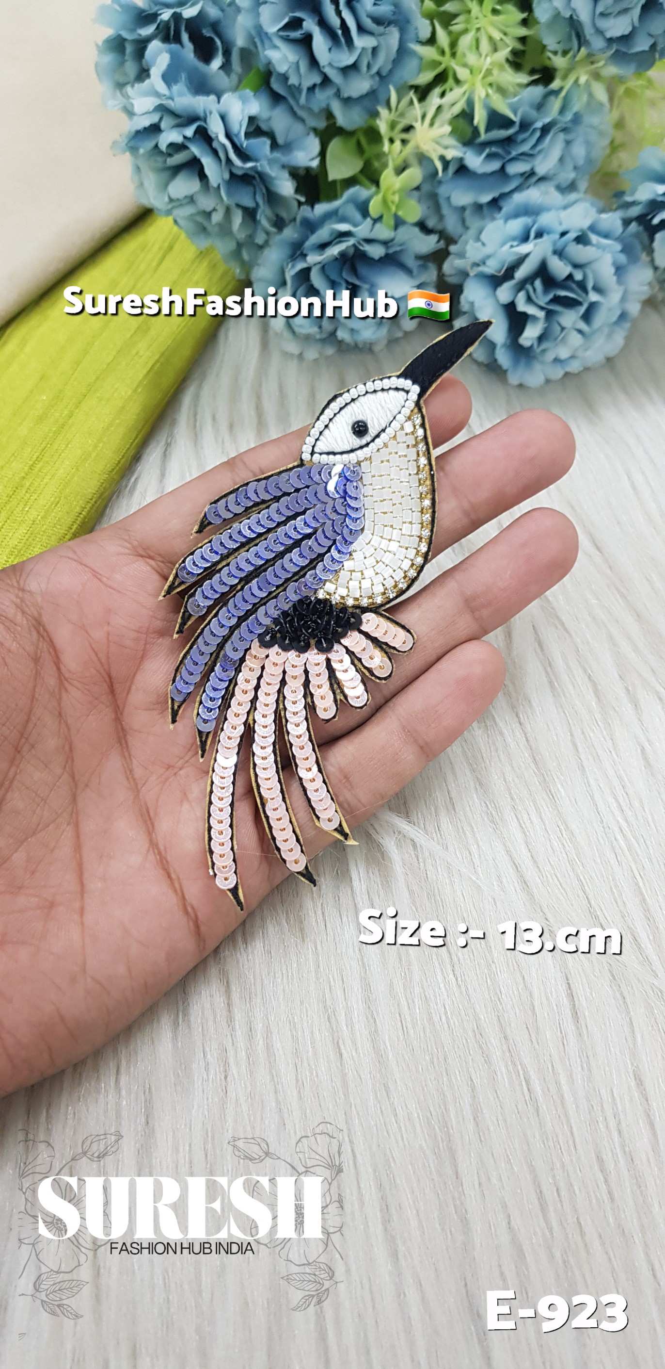 E-923 Blue Right Side Humming Bird Patch