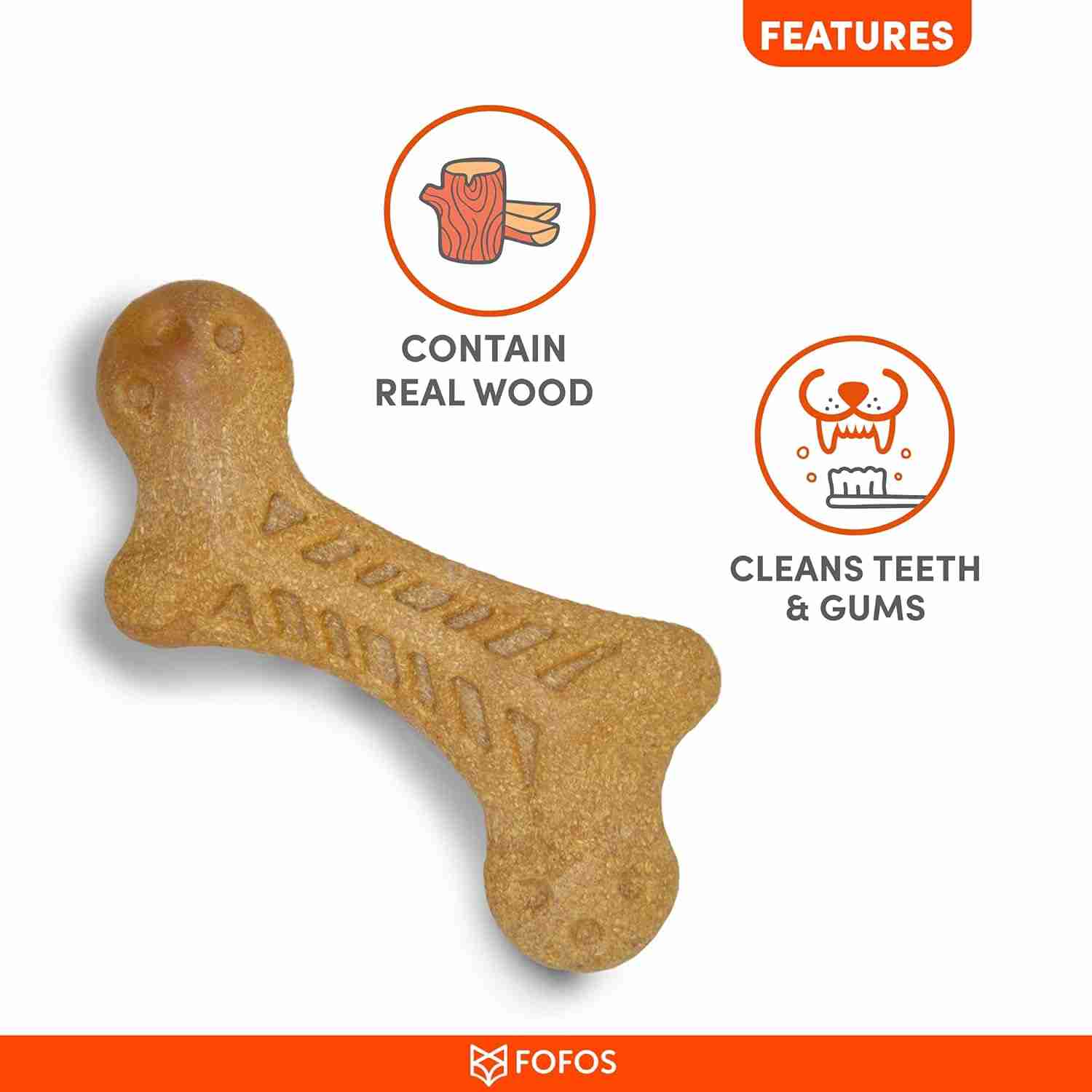 Barkbutler Fofos Woodplay Bone Toy for Dogs, 12 X 6 CM
