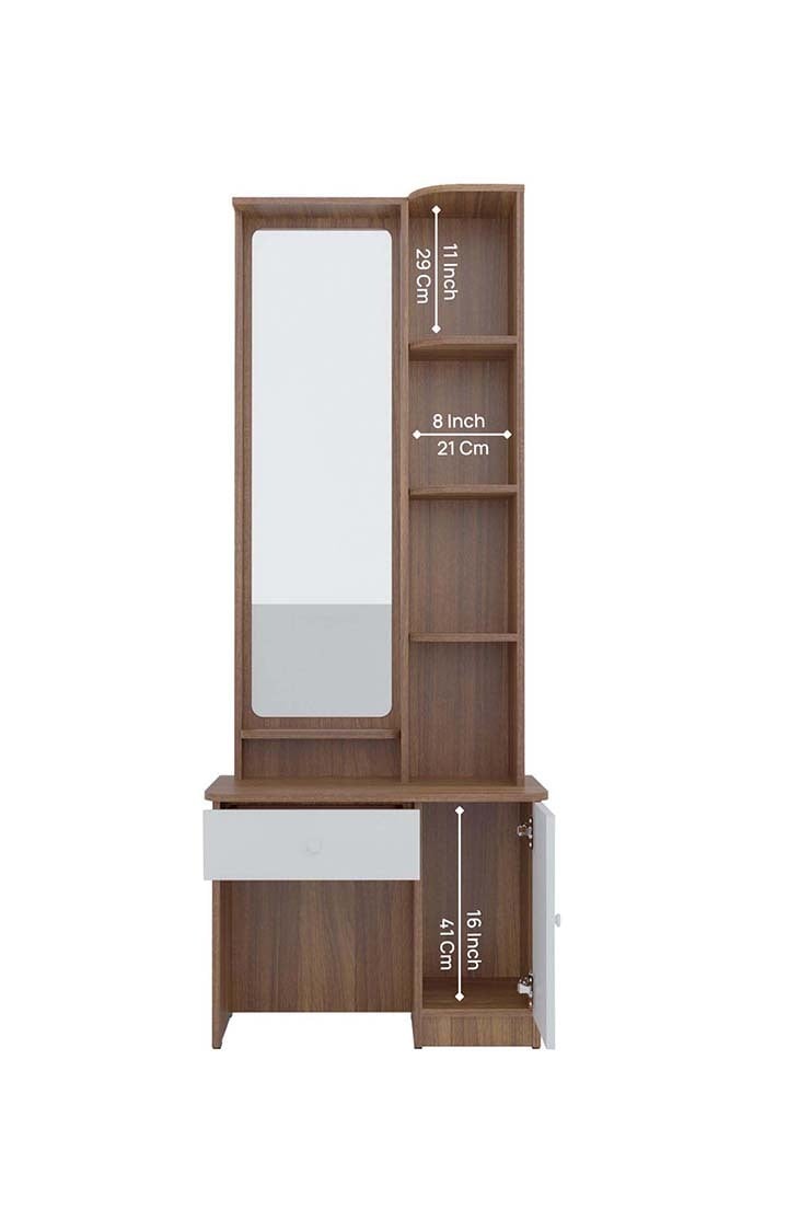 NEUDOT Carlos Wooden Dressing Table with Mirror and Storage | Engineering Wood Dressing Table | Vanity Table with Mirror | Vanity Dressing Table for Bedroom, Living Room | 1-Year Warranty