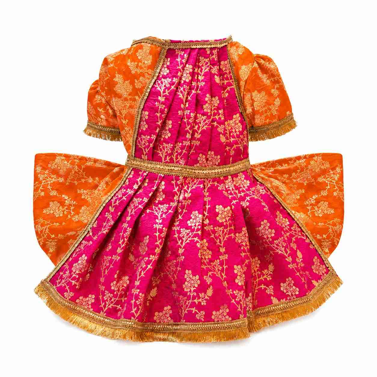 PawsIndia Traditional Heavy Brocade Zari Saree for Cats - Orange & Pink