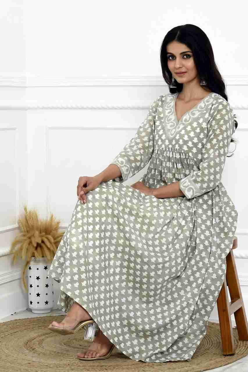Naksh Grey And White V-Neck Gathered Kurta With Pockets
