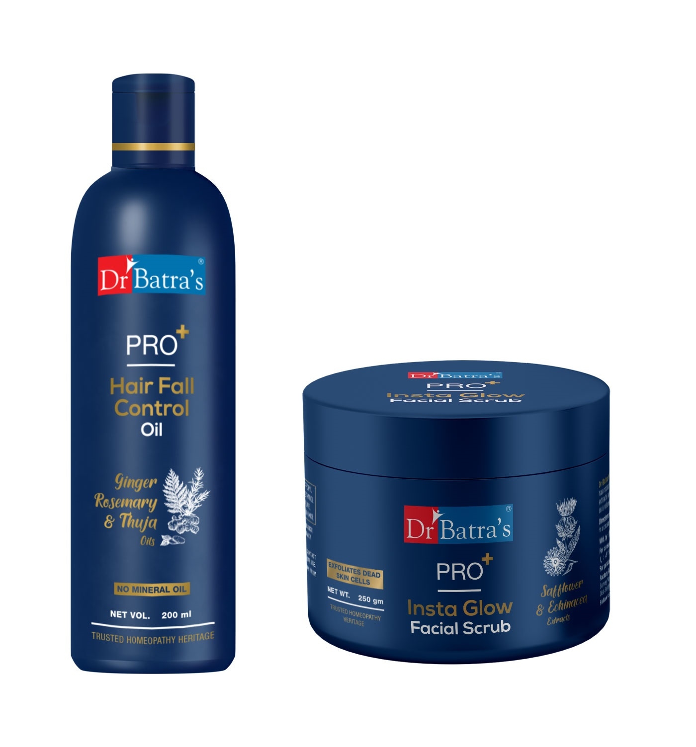 Dr Batra's | Dr Batra's PRO+ Hair Fall Control Oil -200 ml and PRO+  Insta Glow Facial Scrub-250 g 0